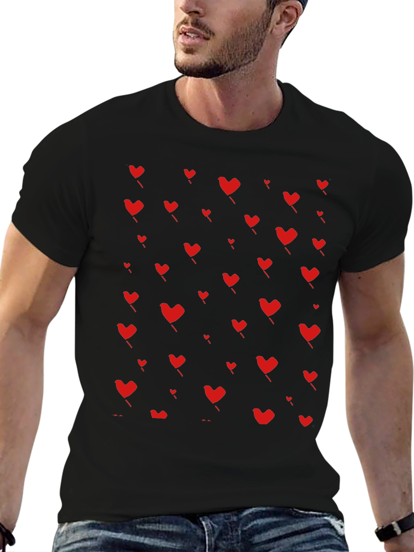 Heart Pattern T-Shirt - Black