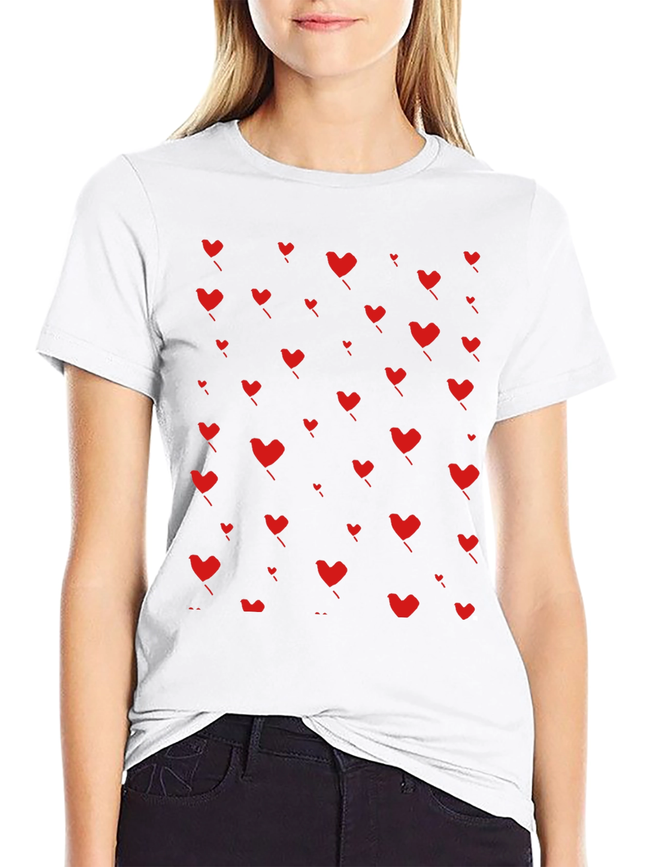 Heart Pattern T-Shirt - Black