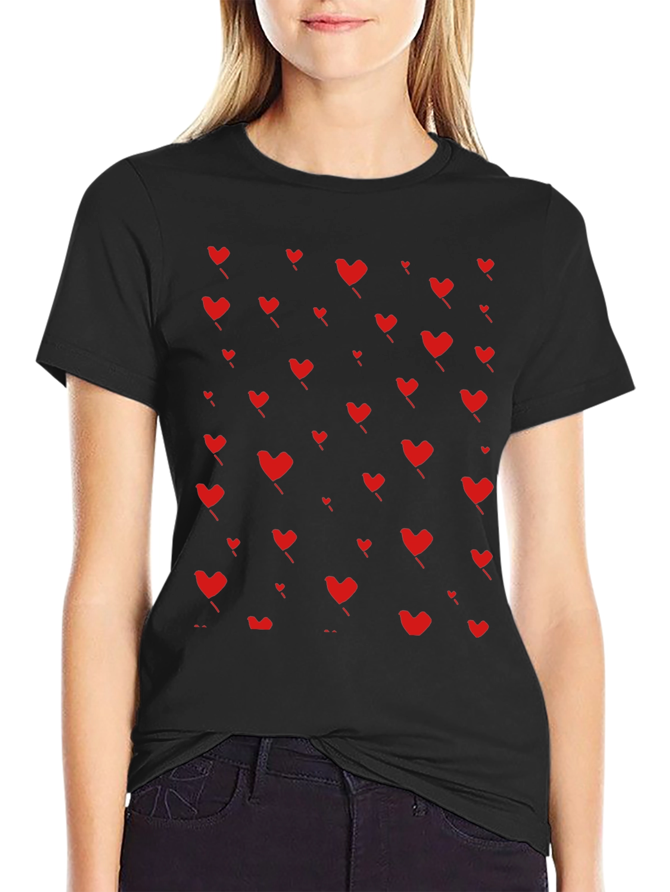 Heart Pattern T-Shirt - Black