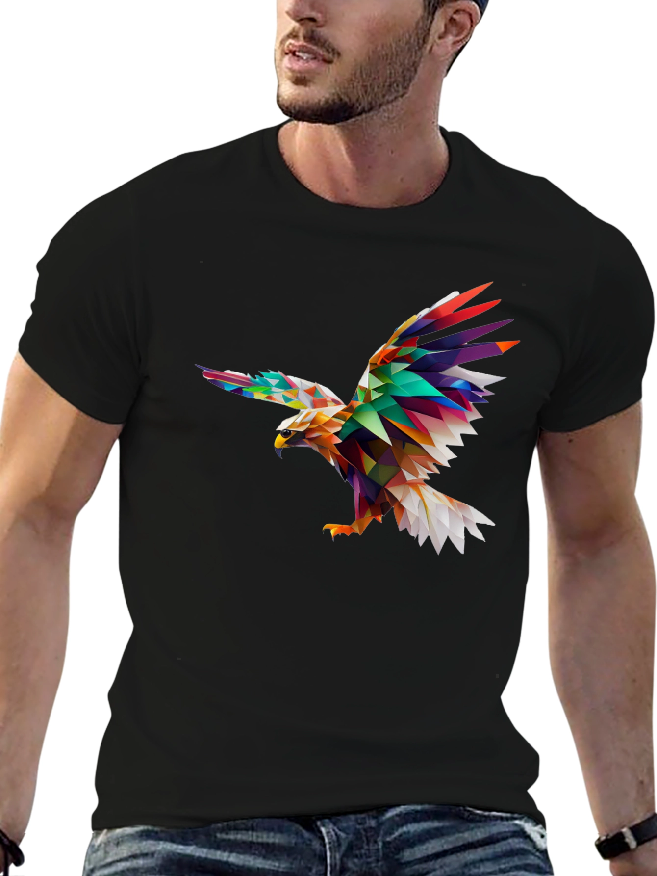Geometric Eagle Print Black T-Shirt