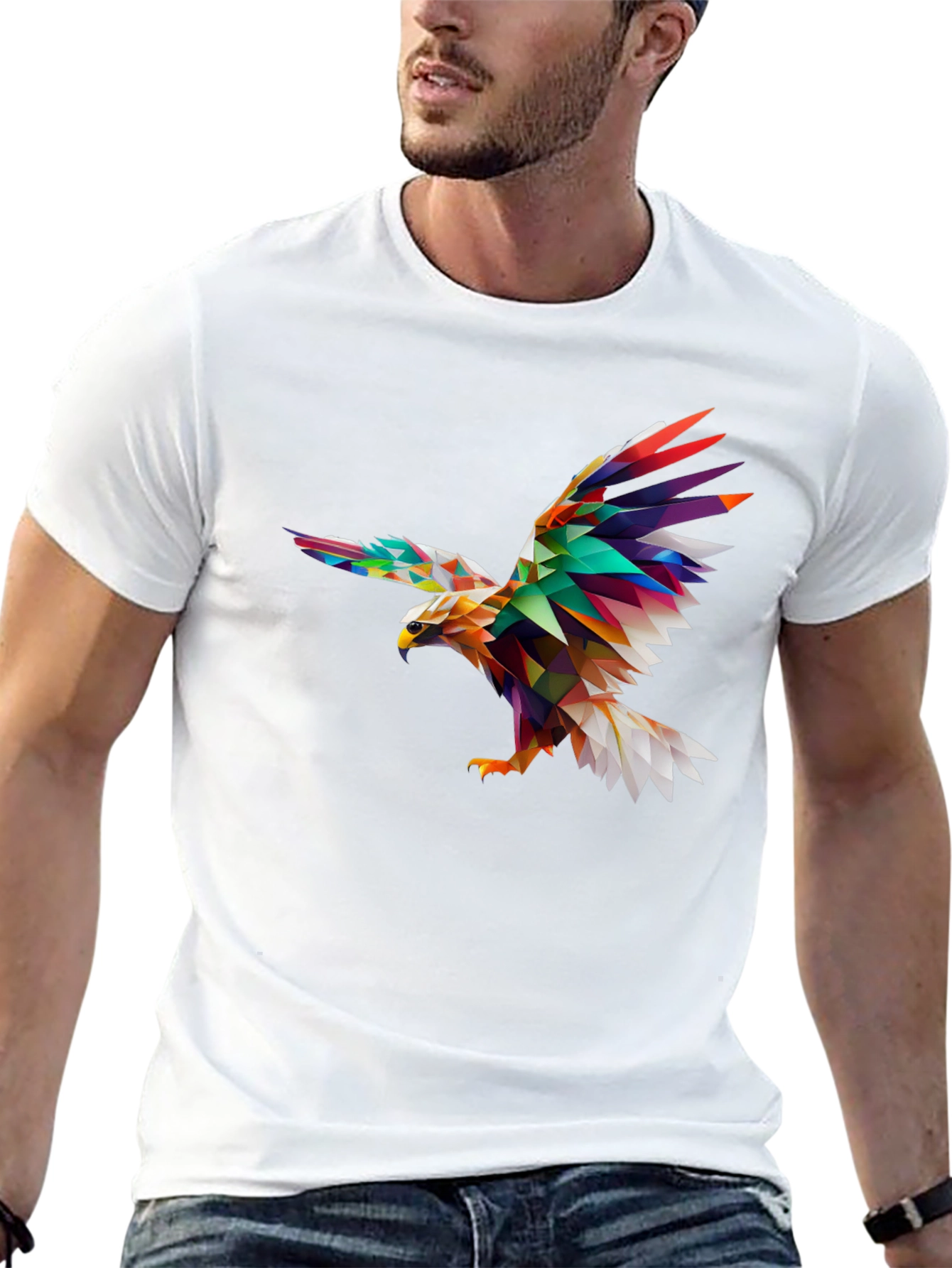 Geometric Eagle Print Black T-Shirt