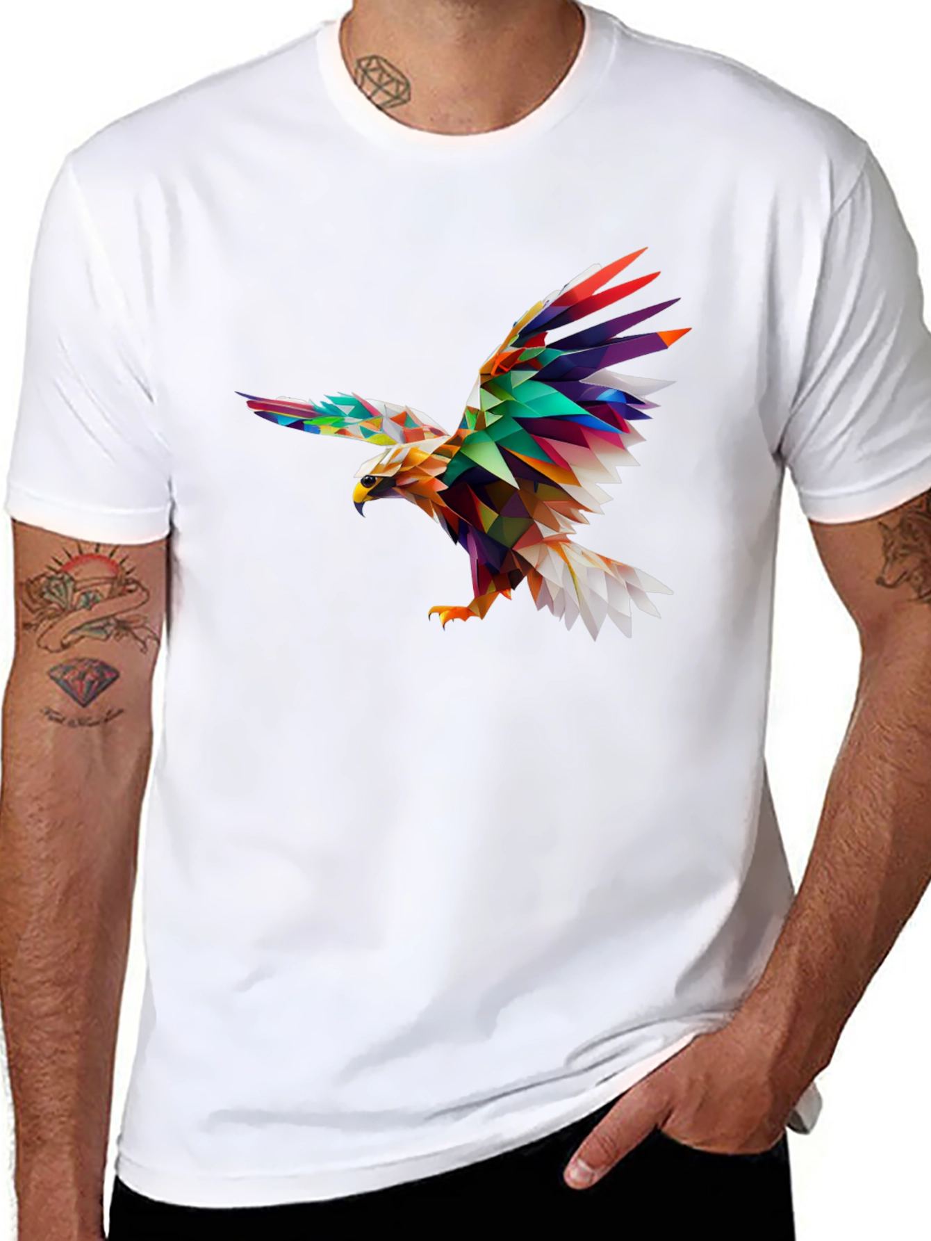 Geometric Eagle Print Black T-Shirt