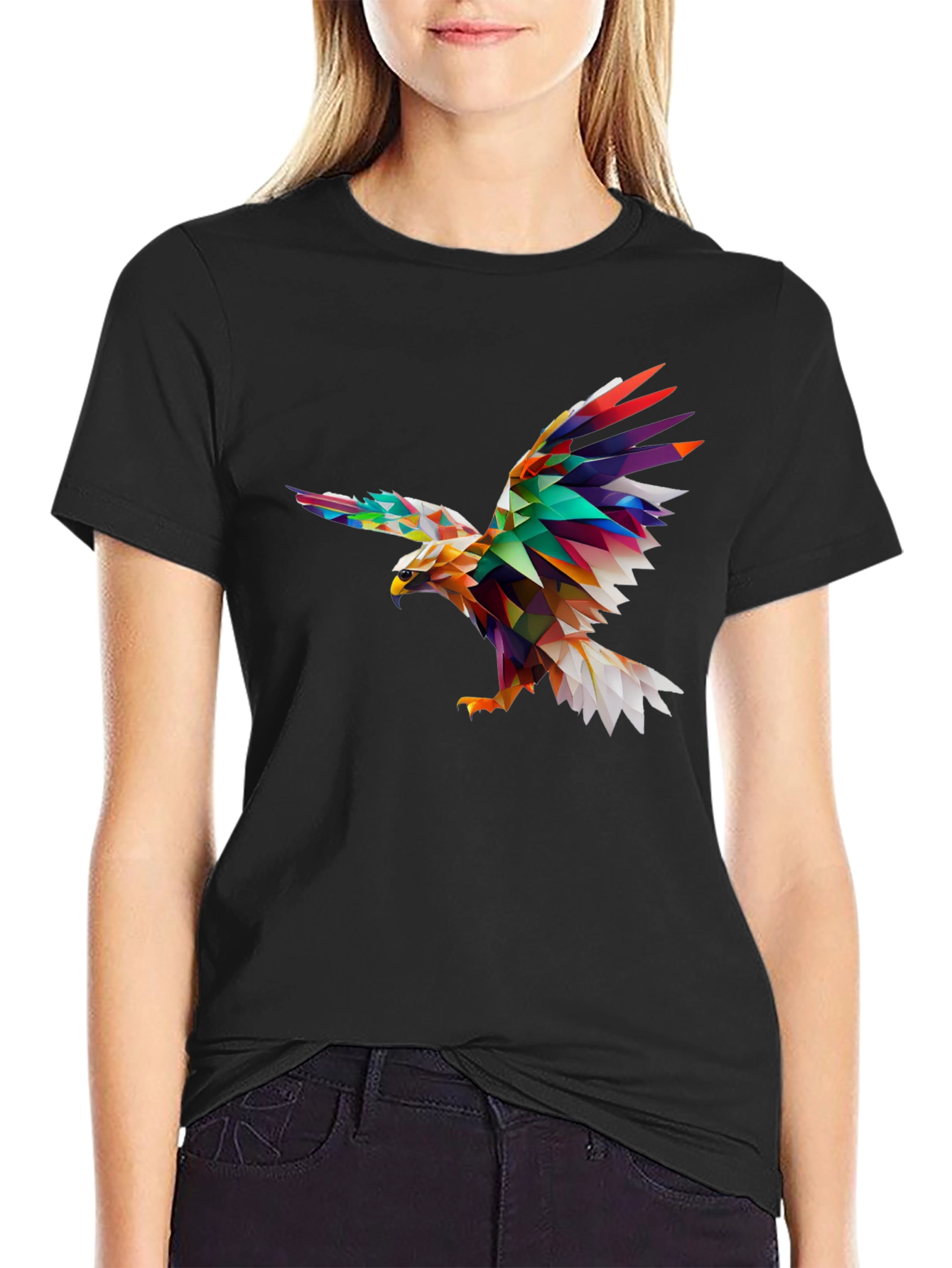 Geometric Eagle Print Black T-Shirt