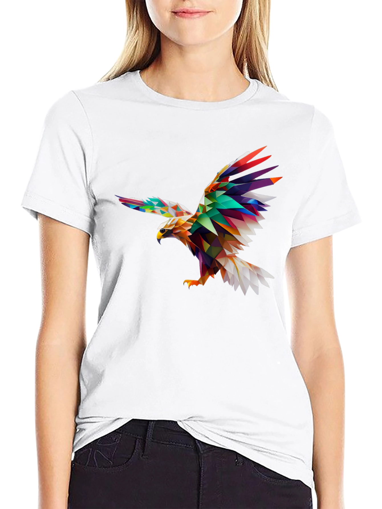 Geometric Eagle Print Black T-Shirt