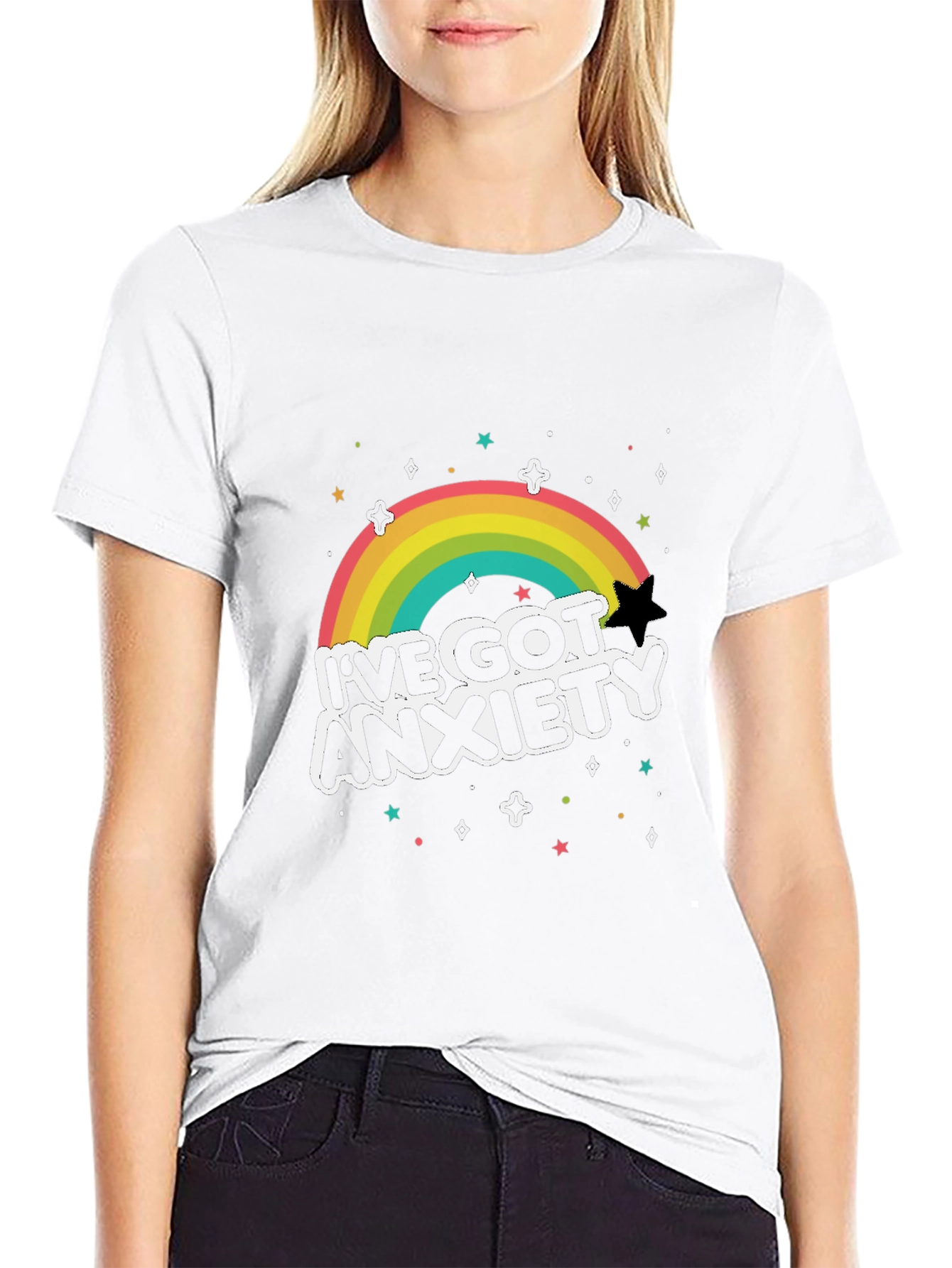 Anxiety Rainbow Graphic Tee - Black T-Shirt