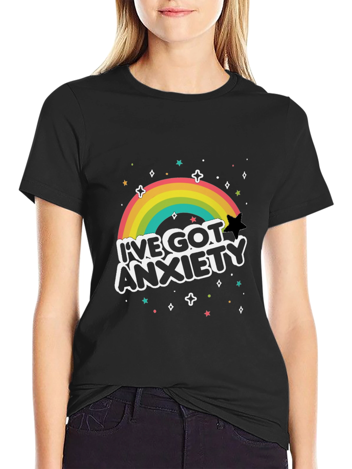 Anxiety Rainbow Graphic Tee - Black T-Shirt