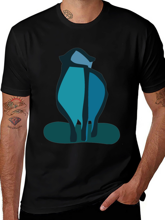 Abstract Blue Cat Black T-Shirt