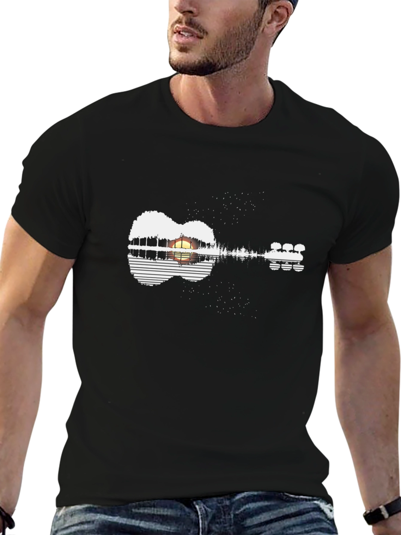 Guitar Sunset Graphic Tee - Black Unisex Shirt
