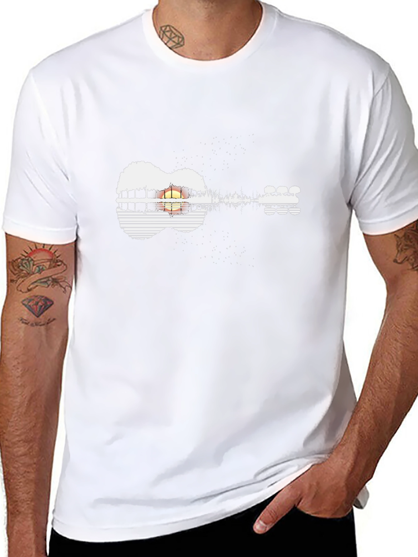 Guitar Sunset Graphic Tee - Black Unisex Shirt