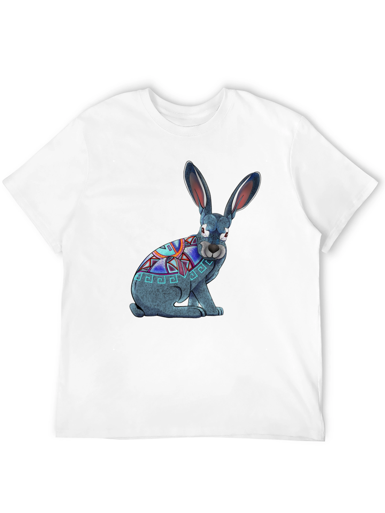 Aztec Rabbit Graphic T-Shirt - Black Cotton Tee