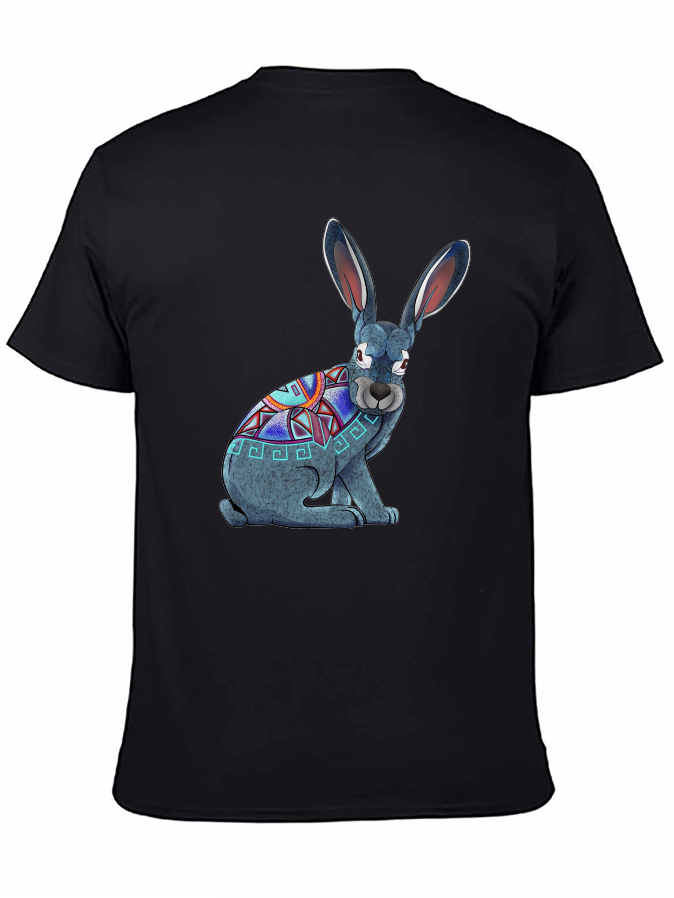 Aztec Rabbit Graphic T-Shirt - Black Cotton Tee
