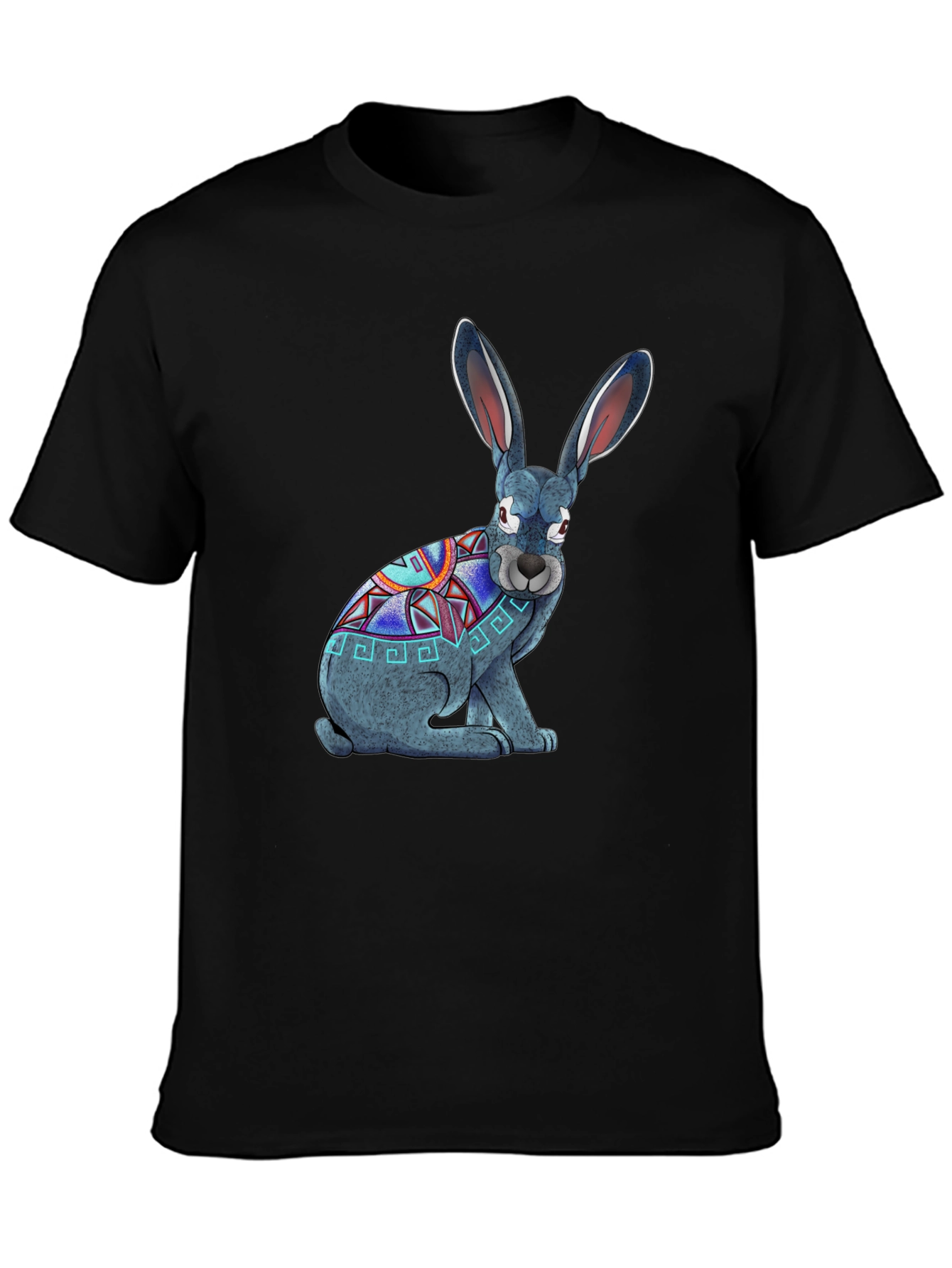 Aztec Rabbit Graphic T-Shirt - Black Cotton Tee