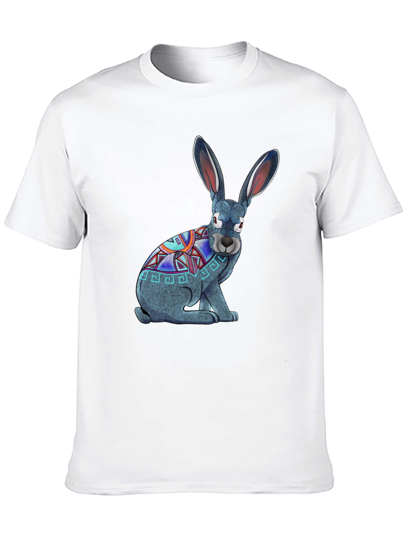Aztec Rabbit Graphic T-Shirt - Black Cotton Tee