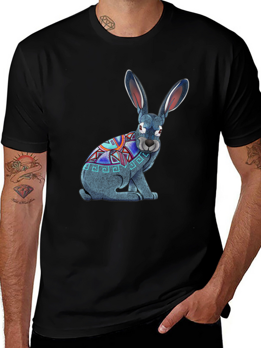 Aztec Rabbit Graphic T-Shirt - Black Cotton Tee