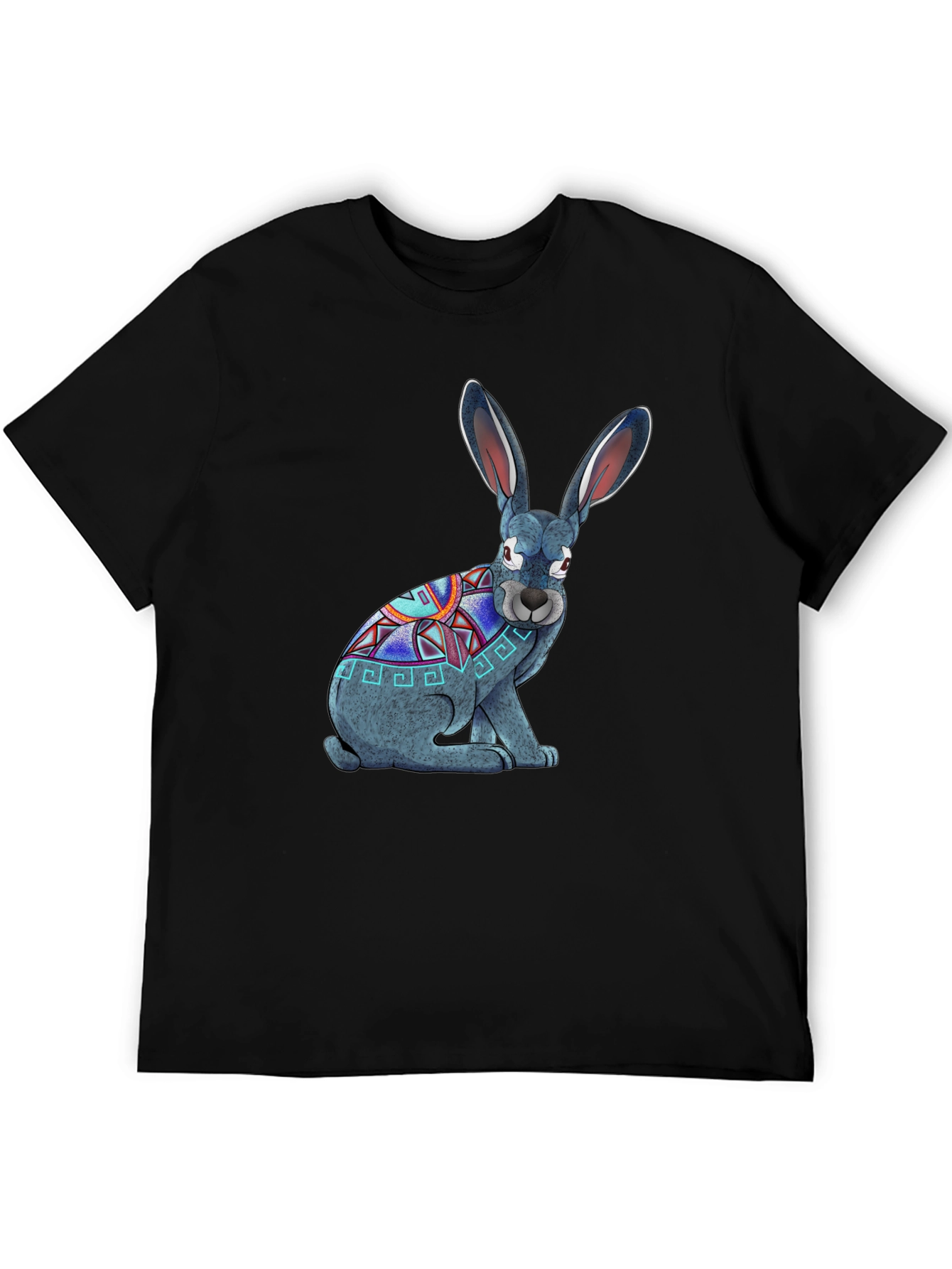 Aztec Rabbit Graphic T-Shirt - Black Cotton Tee