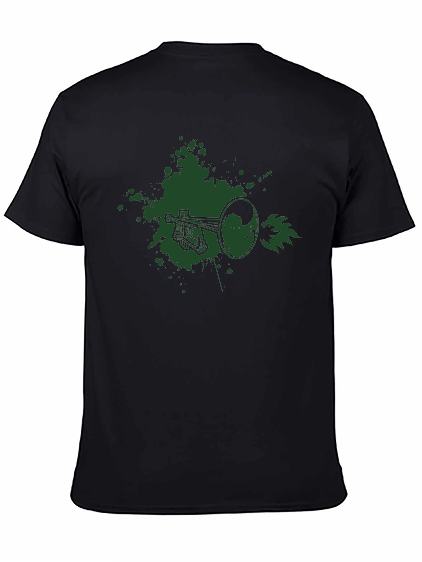 Graphic Tee - Trumpet Design Black Cotton T-Shirt
