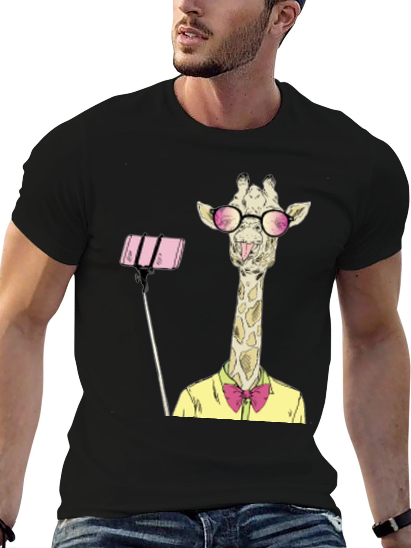Giraffe Selfie Graphic T-Shirt - Unique Animal Design