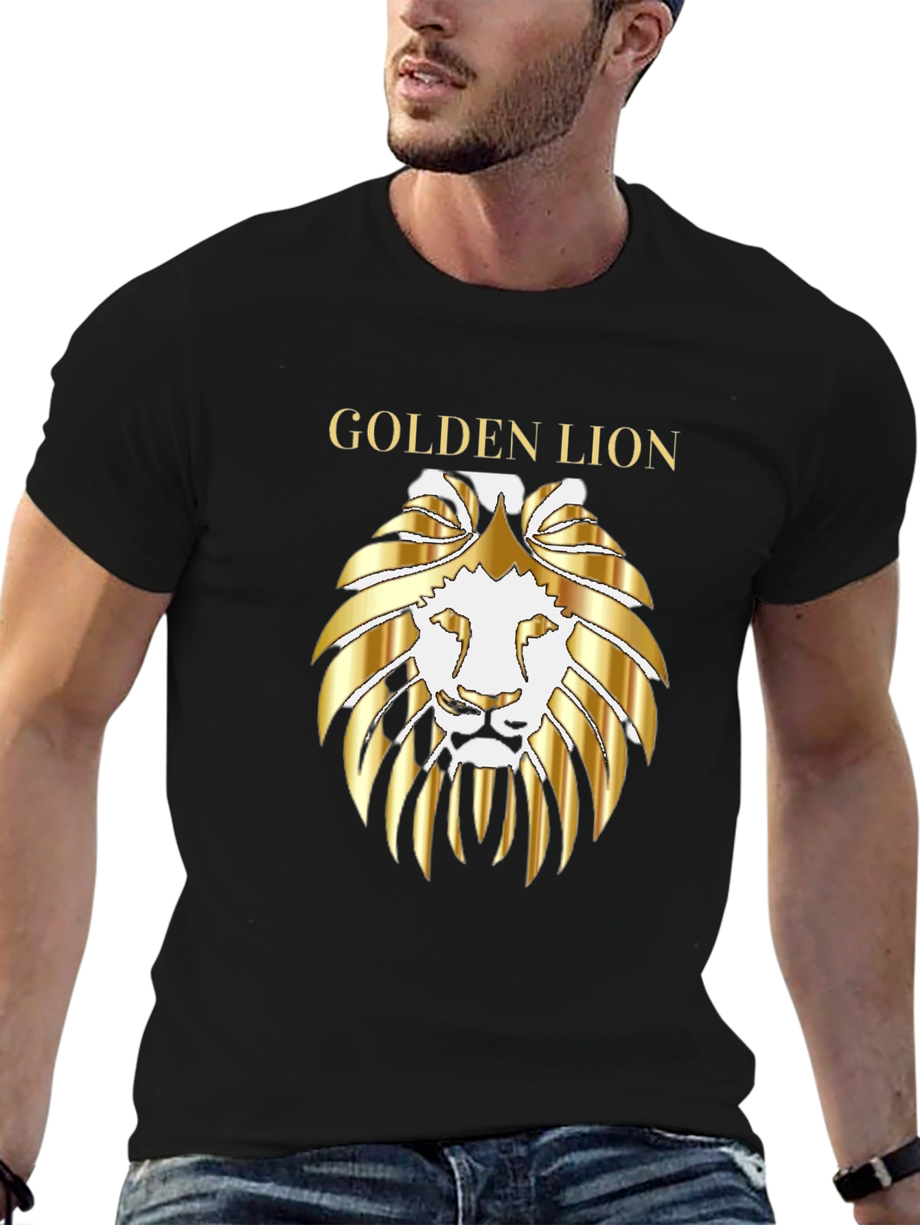 Golden Lion Graphic Tee - Premium Black T-Shirt