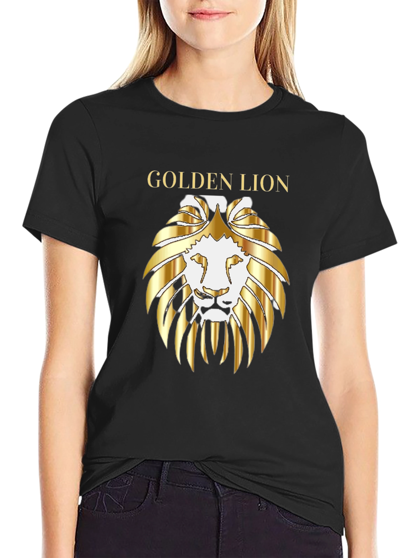 Golden Lion Graphic Tee - Premium Black T-Shirt