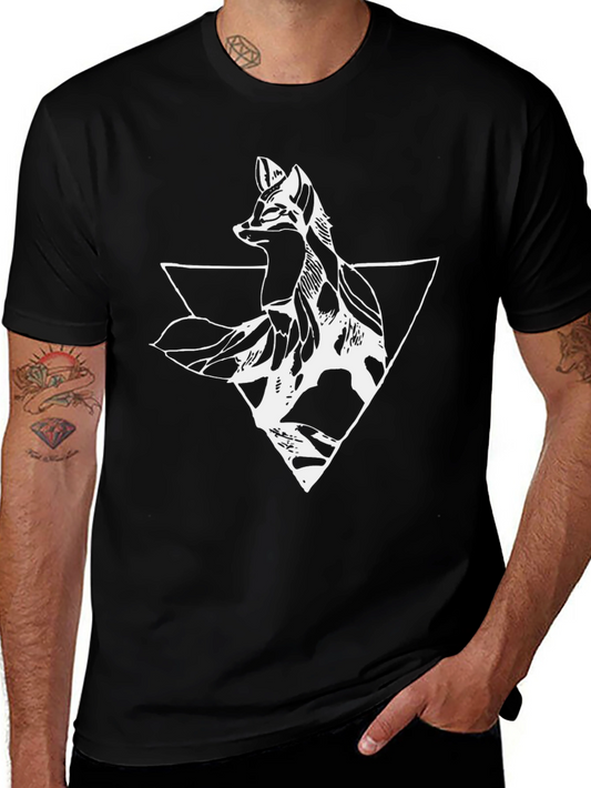 Geometric Fox Graphic Tee - Mens Black T-Shirt
