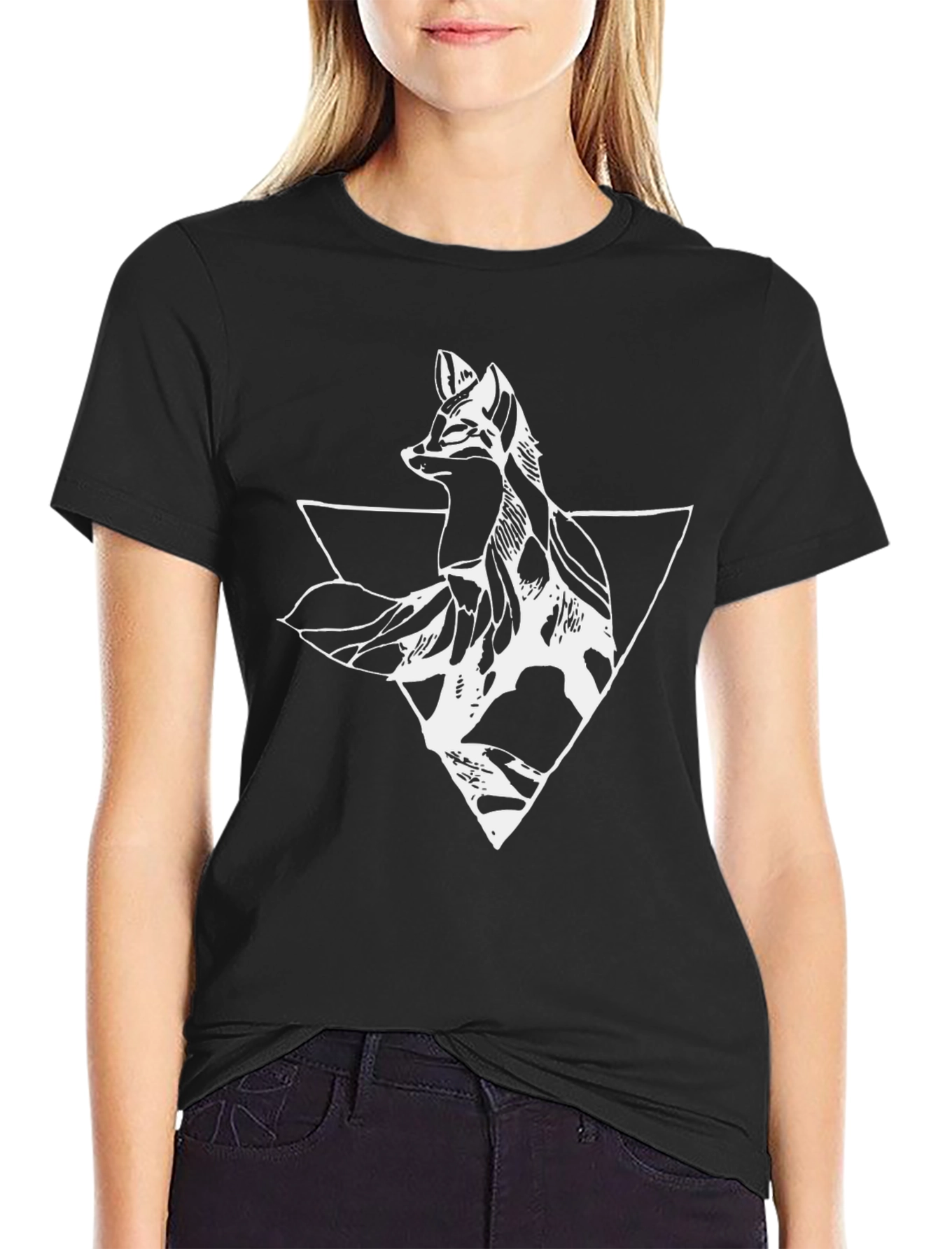 Geometric Fox Graphic Tee - Mens Black T-Shirt
