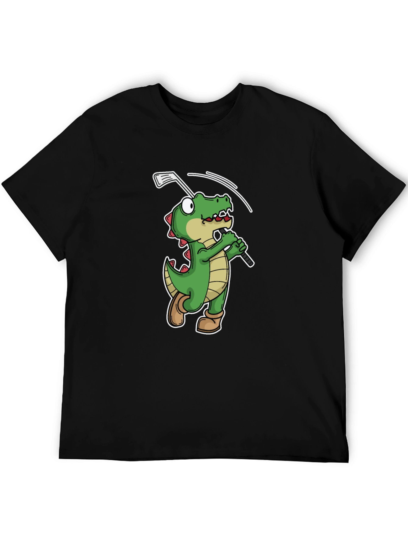 Golfing Alligator T-Shirt - Black Crew Neck Tee