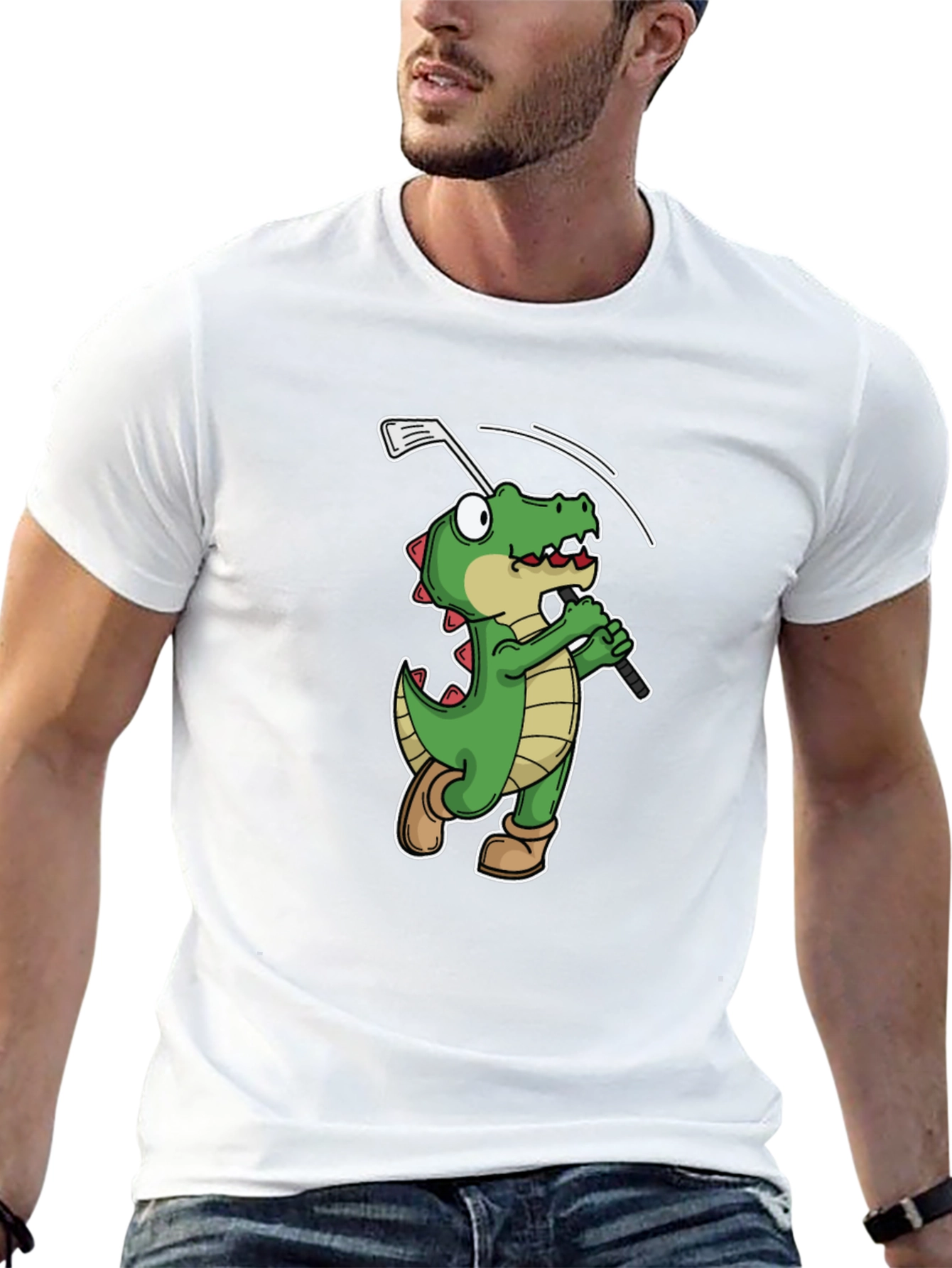Golfing Alligator T-Shirt - Black Crew Neck Tee