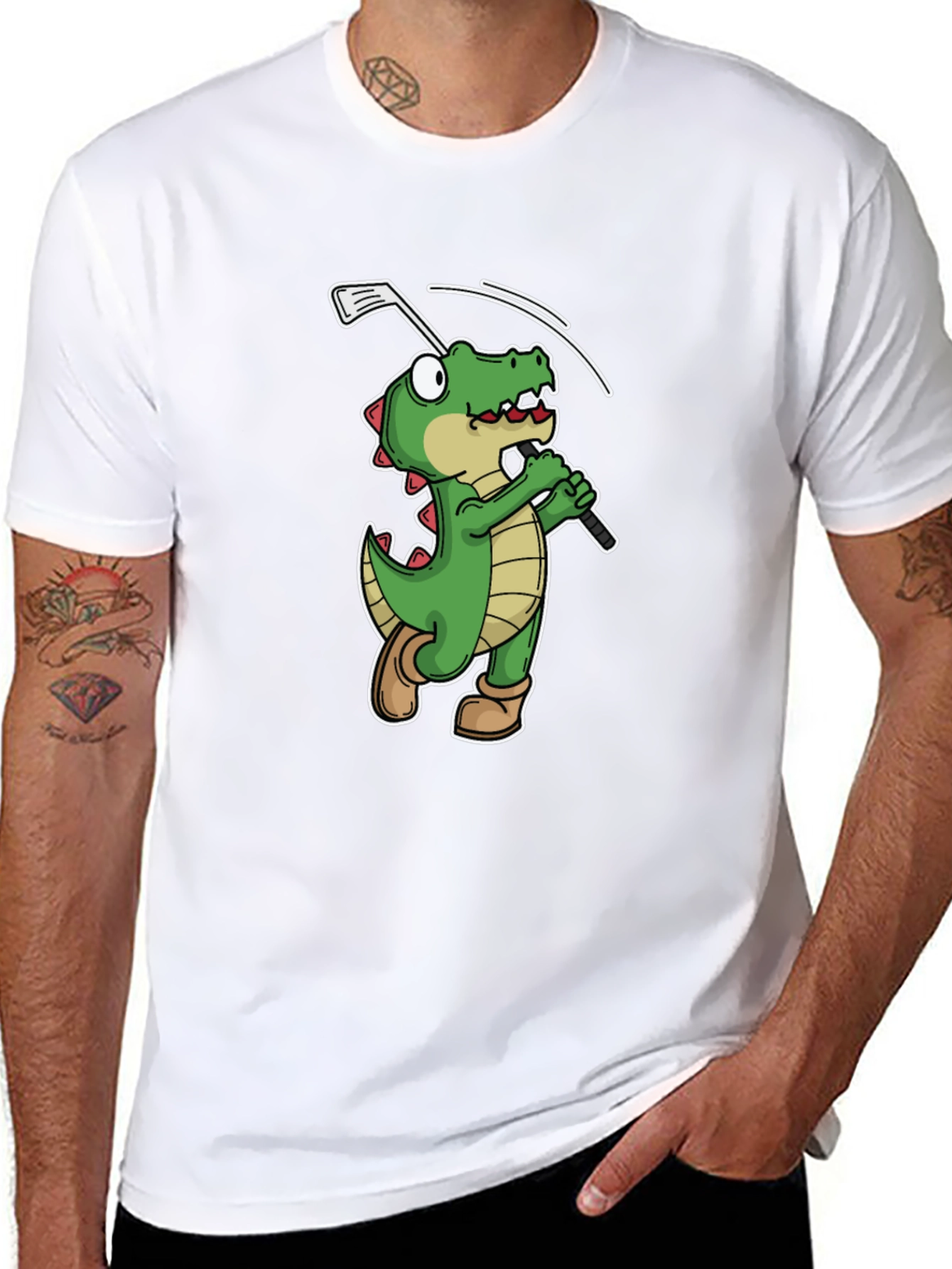 Golfing Alligator T-Shirt - Black Crew Neck Tee