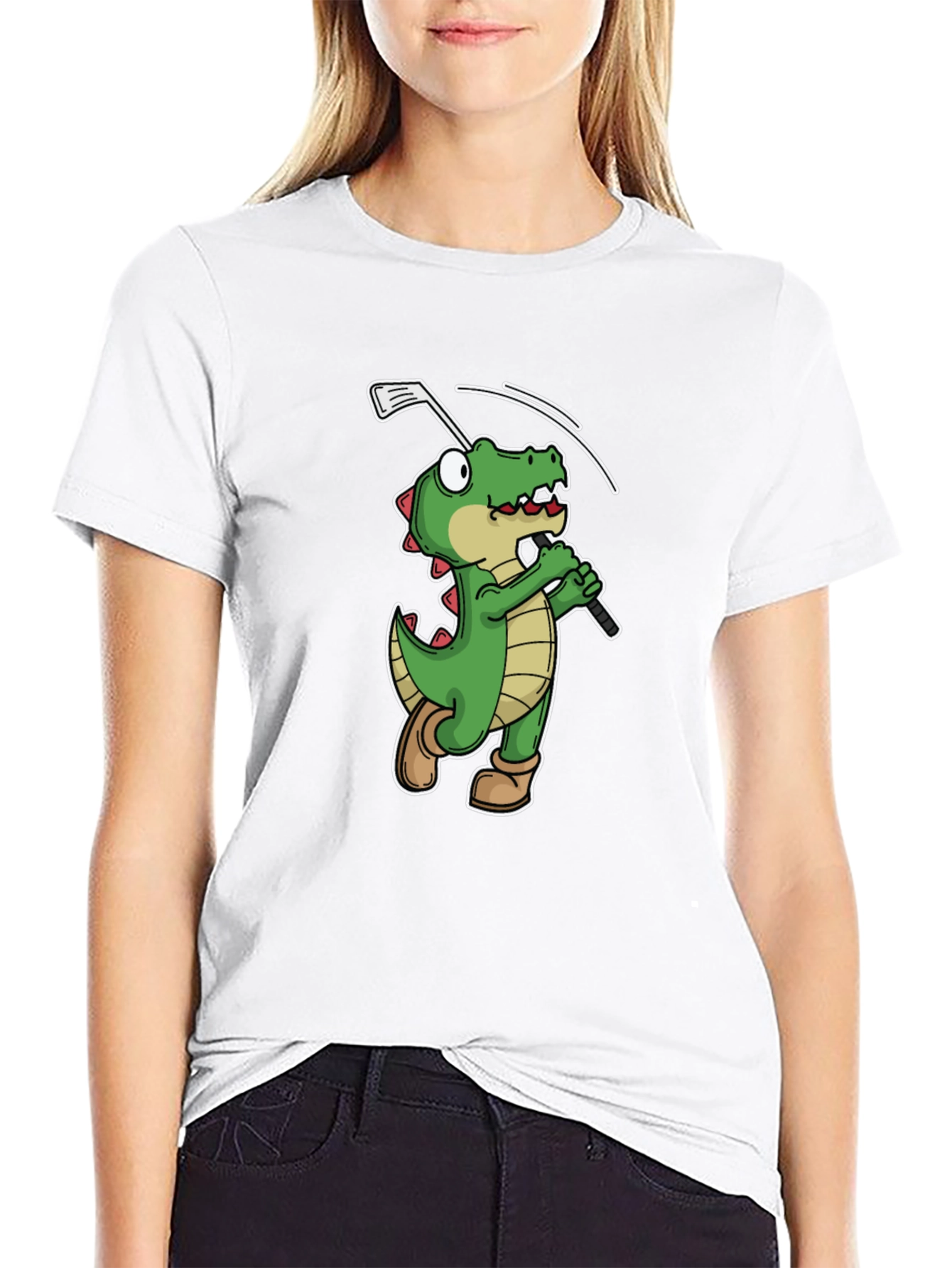 Golfing Alligator T-Shirt - Black Crew Neck Tee