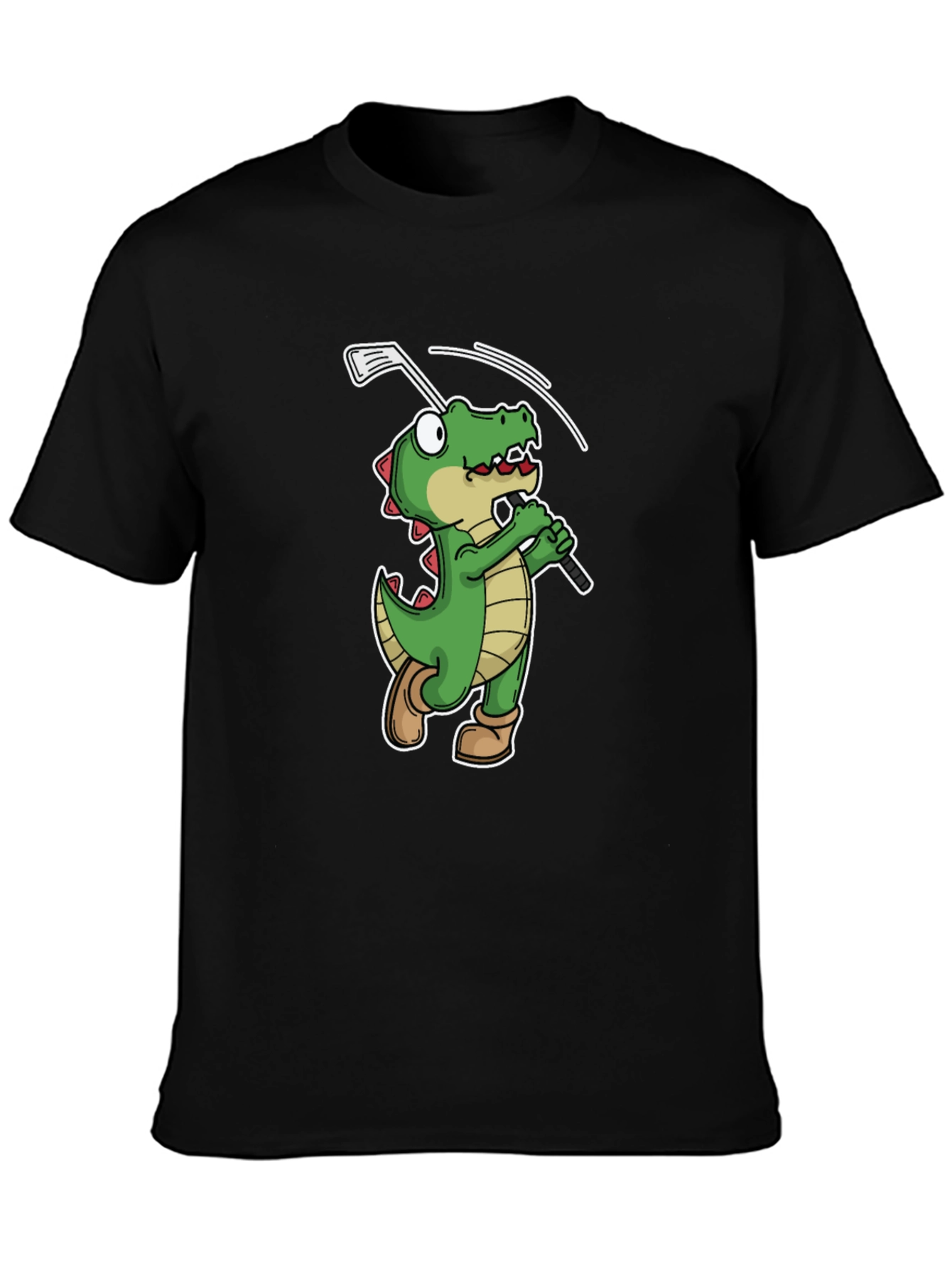 Golfing Alligator T-Shirt - Black Crew Neck Tee