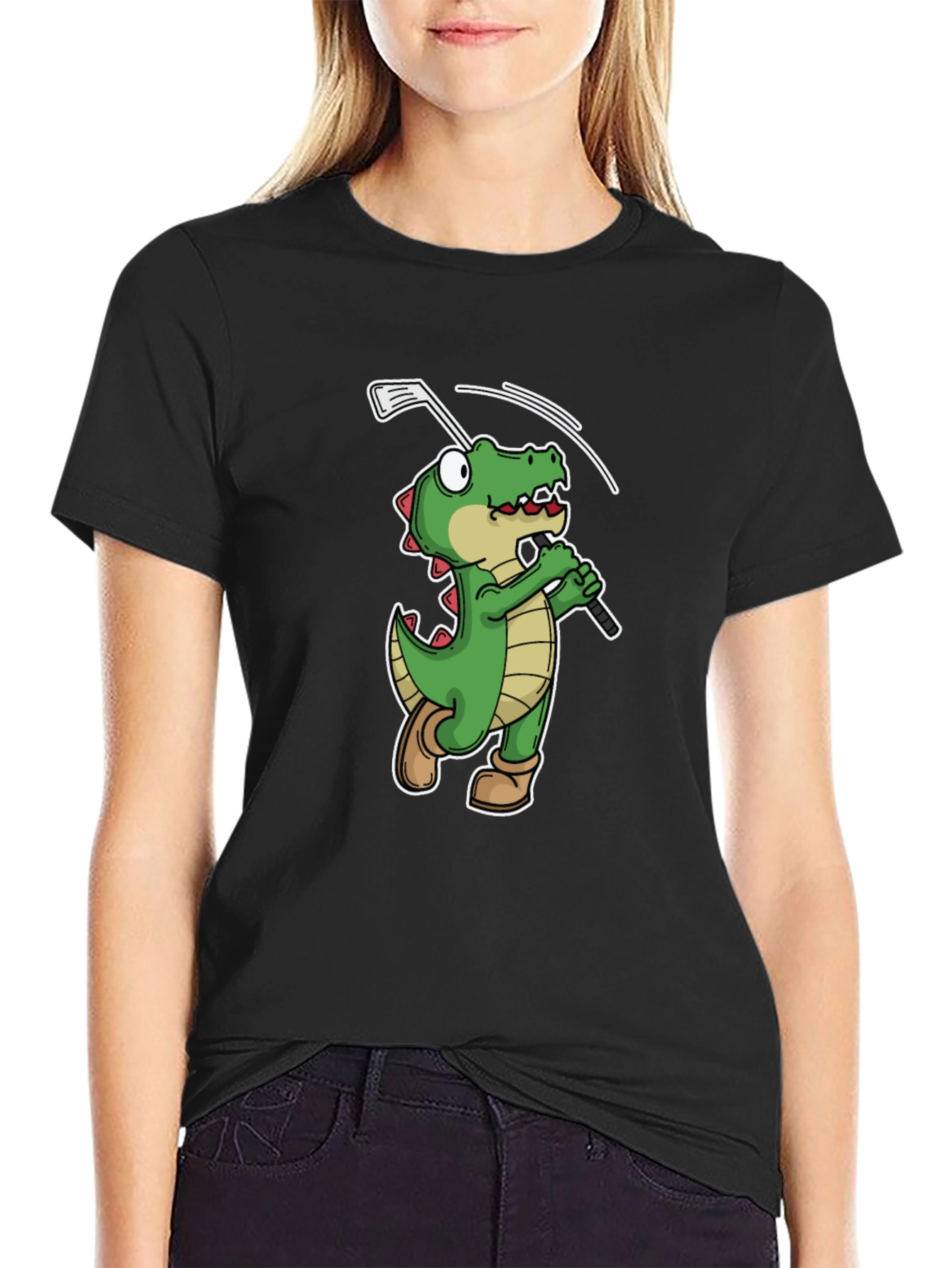 Golfing Alligator T-Shirt - Black Crew Neck Tee