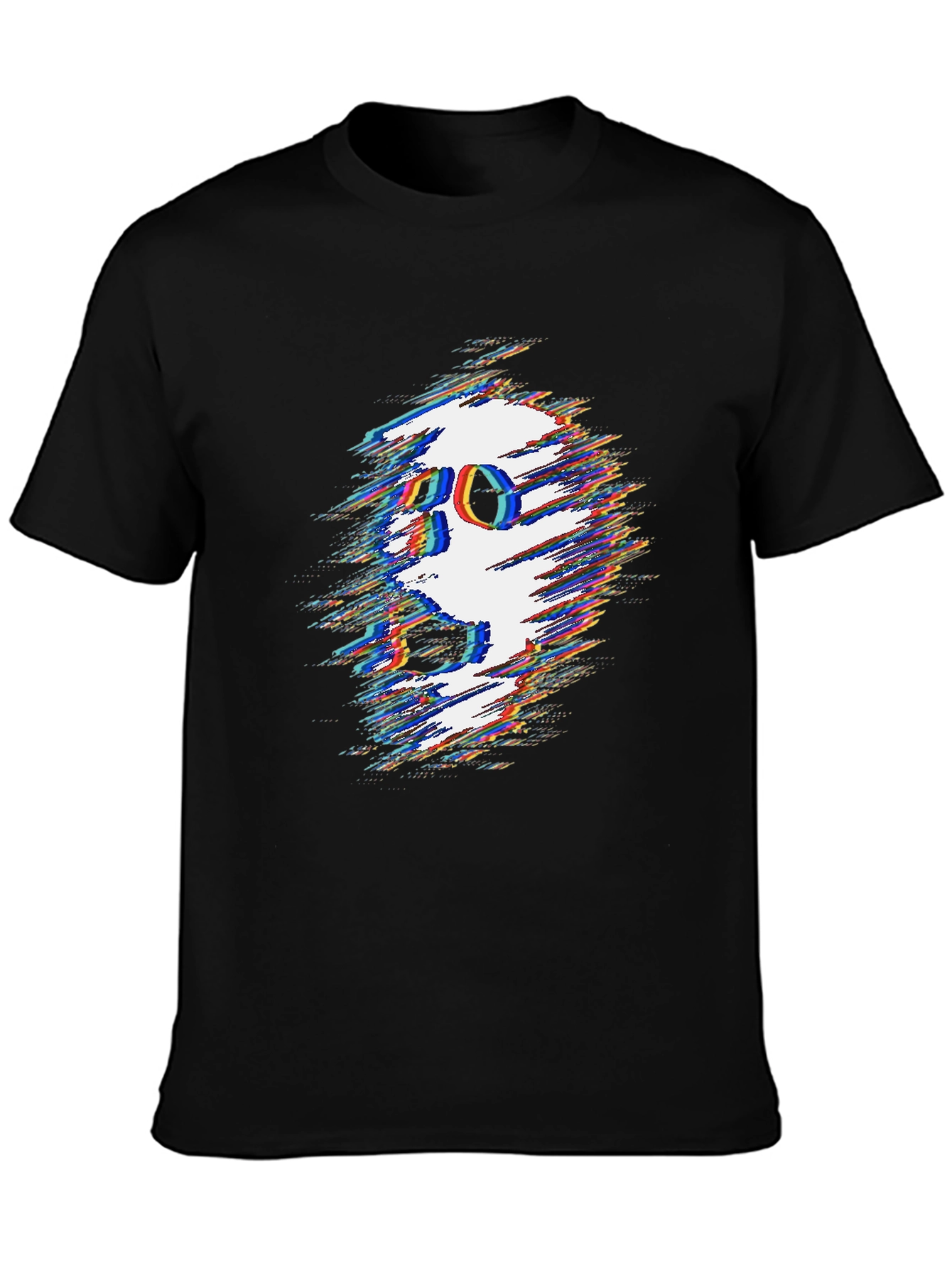 Glitch Skull Graphic Tee - Black Cotton T-Shirt