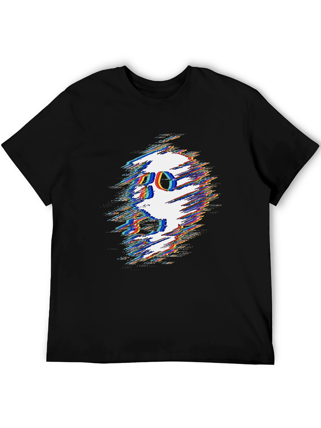 Glitch Skull Graphic Tee - Black Cotton T-Shirt