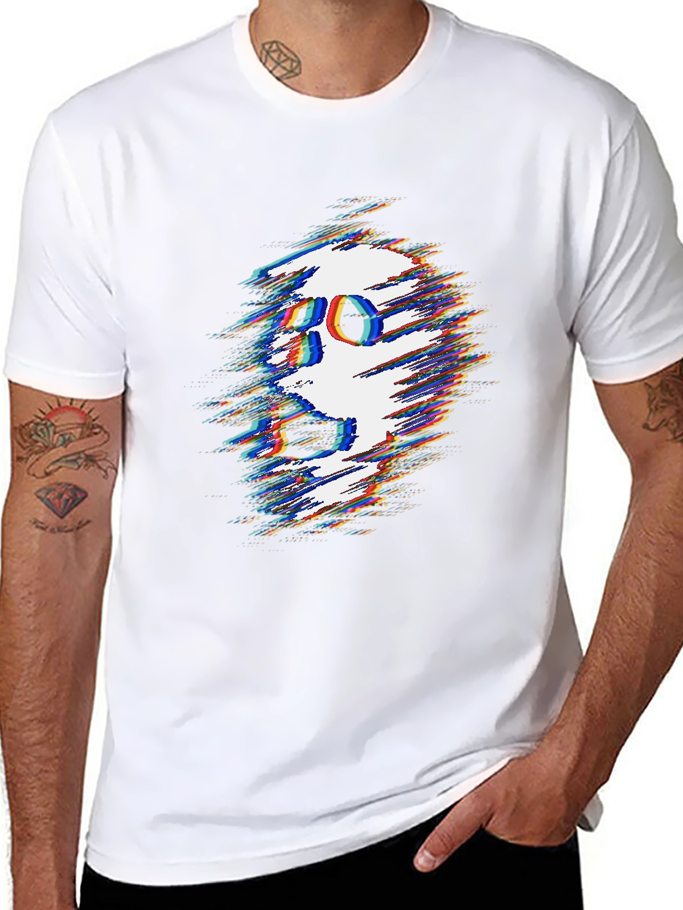 Glitch Skull Graphic Tee - Black Cotton T-Shirt