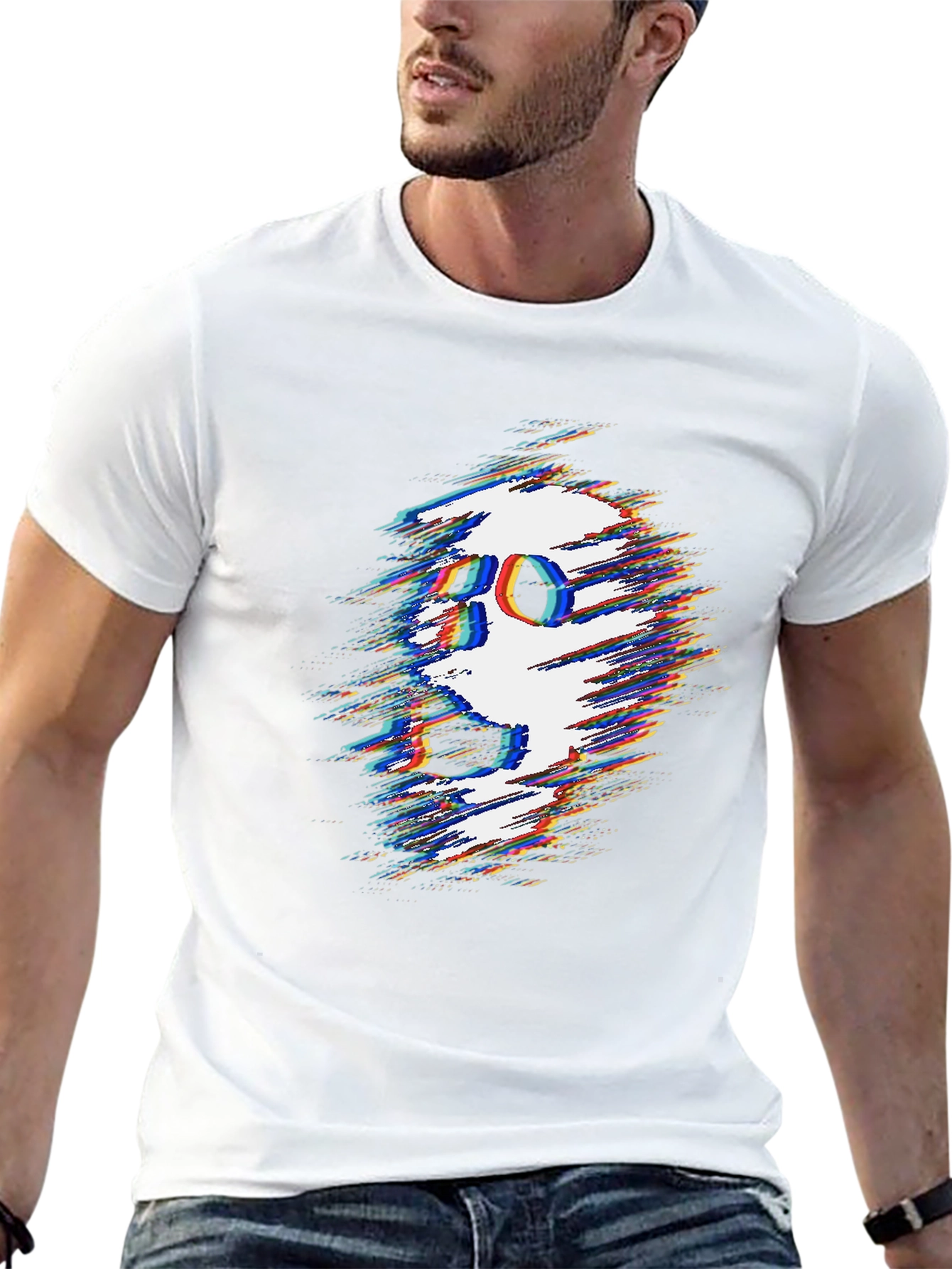 Glitch Skull Graphic Tee - Black Cotton T-Shirt