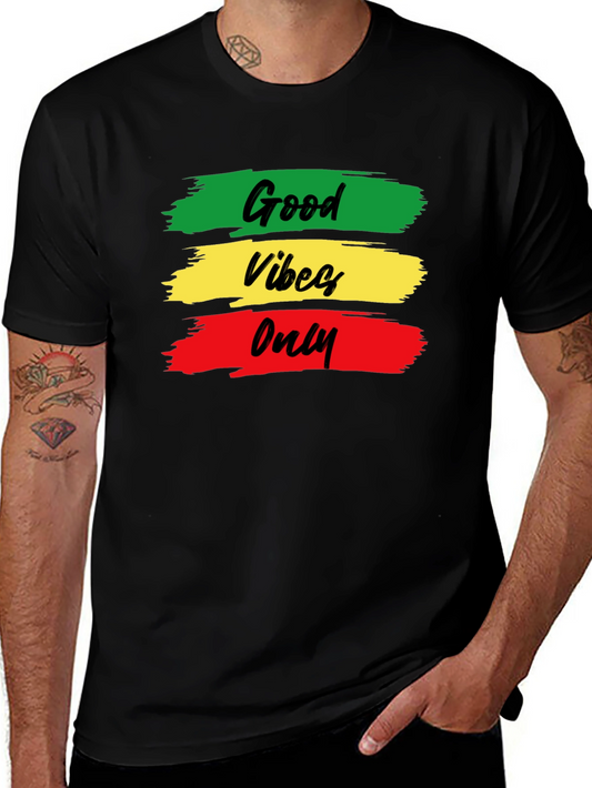 Good Vibes Only T-Shirt - Rasta Colors - Black Cotton