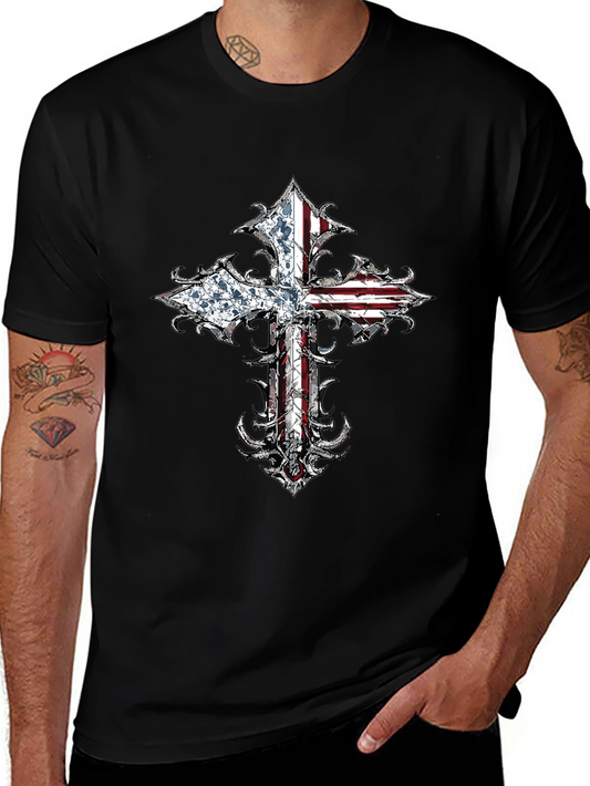 American Flag Cross Graphic T-Shirt