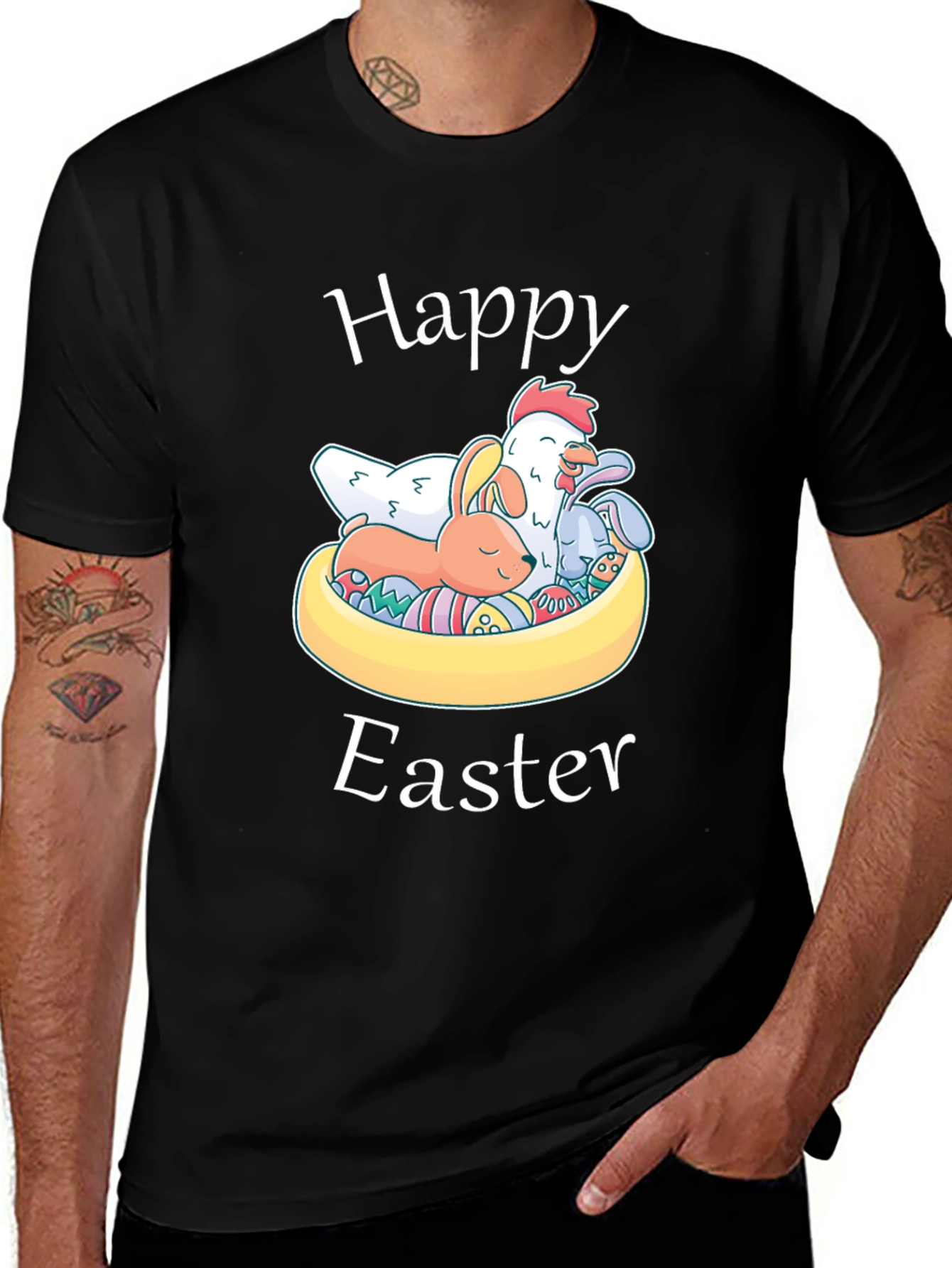 Happy Easter T-Shirt with Chicken and Bunnies