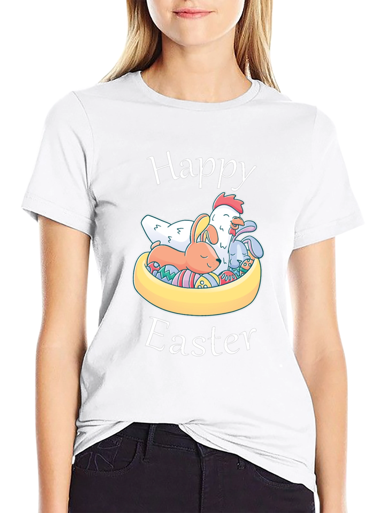 Happy Easter T-Shirt with Chicken and Bunnies