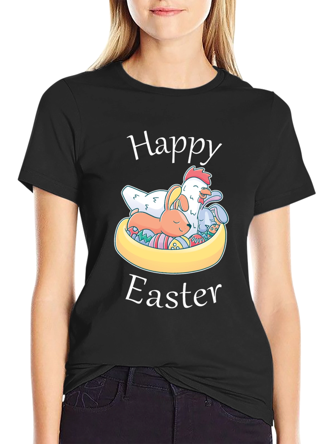 Happy Easter T-Shirt with Chicken and Bunnies