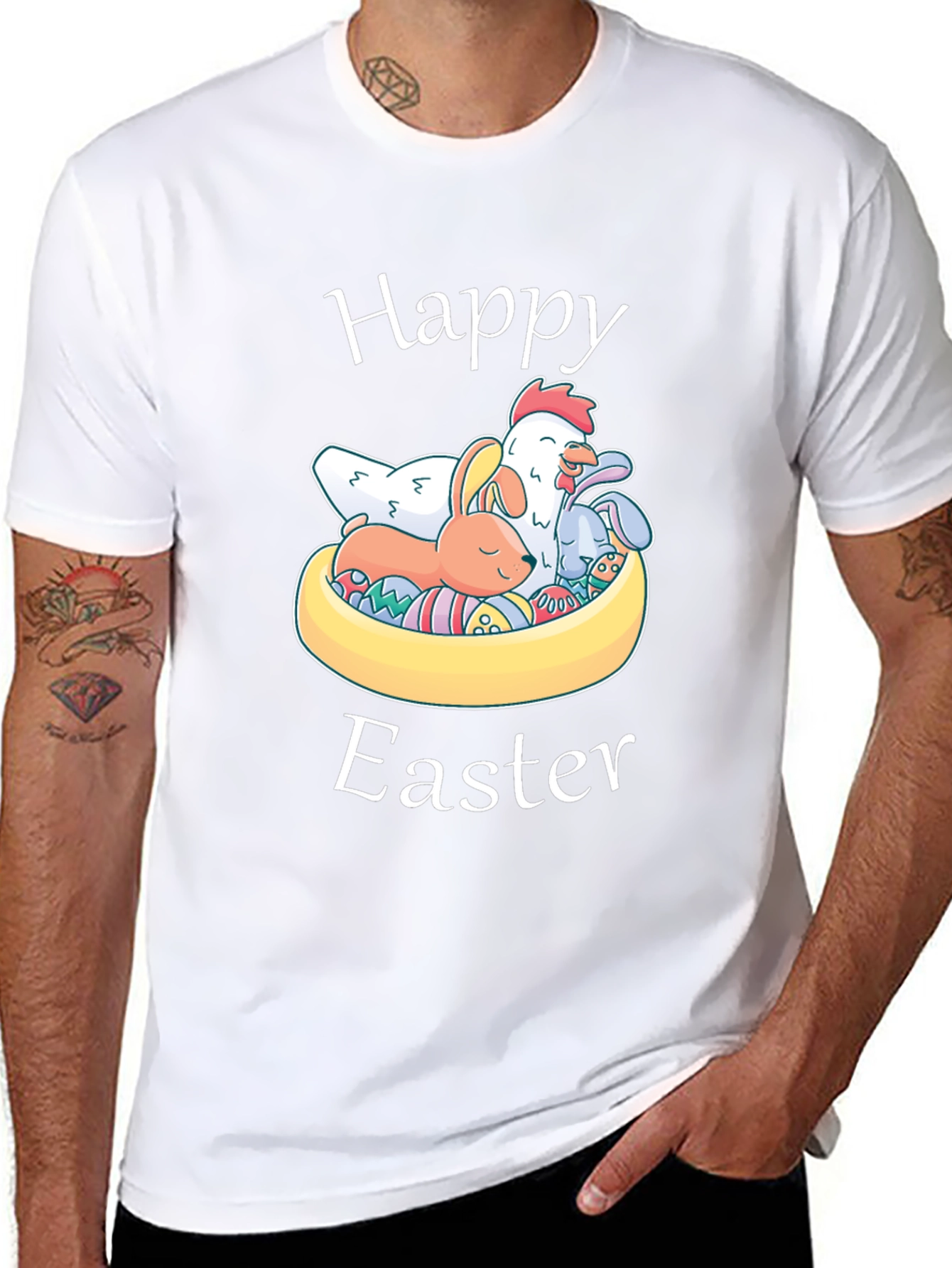 Happy Easter T-Shirt with Chicken and Bunnies