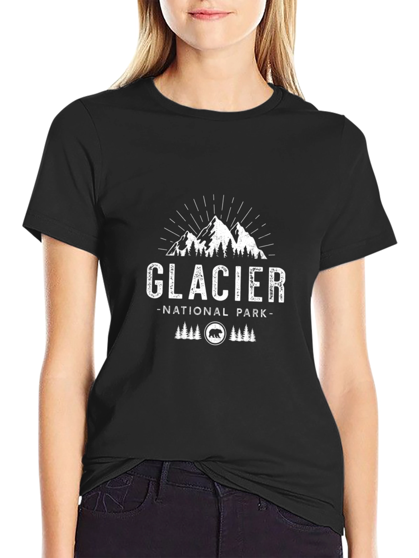 Glacier National Park Graphic Tee - Black Cotton T-Shirt