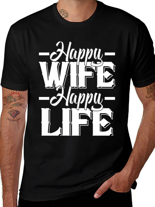 Happy Wife Happy Life Black Graphic Tee