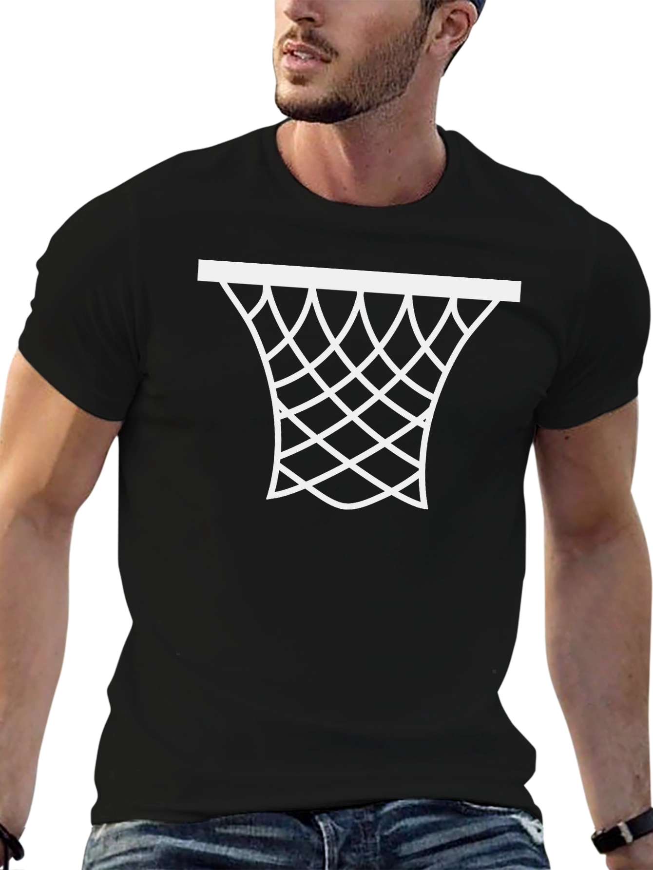 Basketball Hoop Graphic Tee - Stylish Black T-Shirt