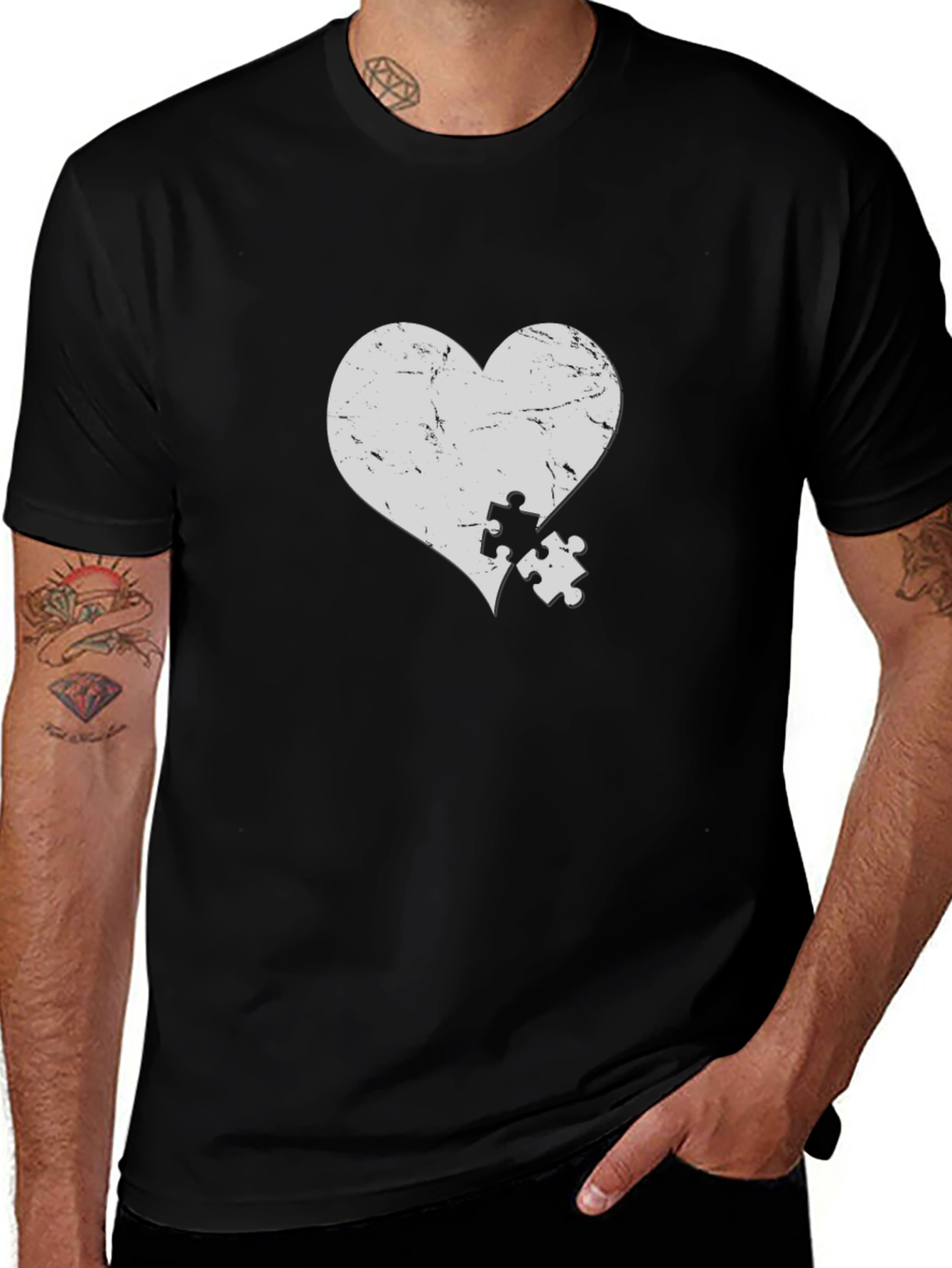 Heart Puzzle Piece T-Shirt - Black