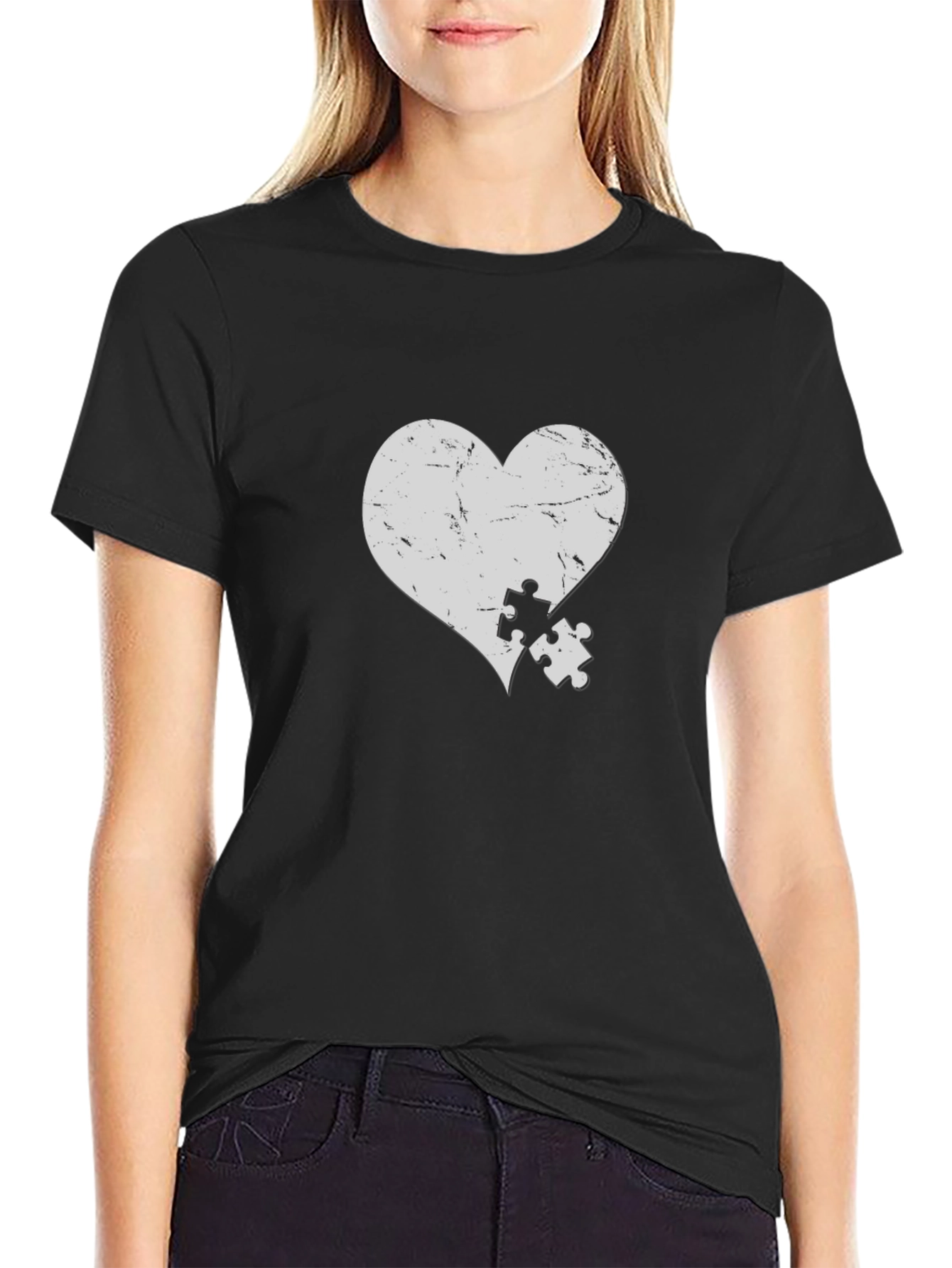 Heart Puzzle Piece T-Shirt - Black