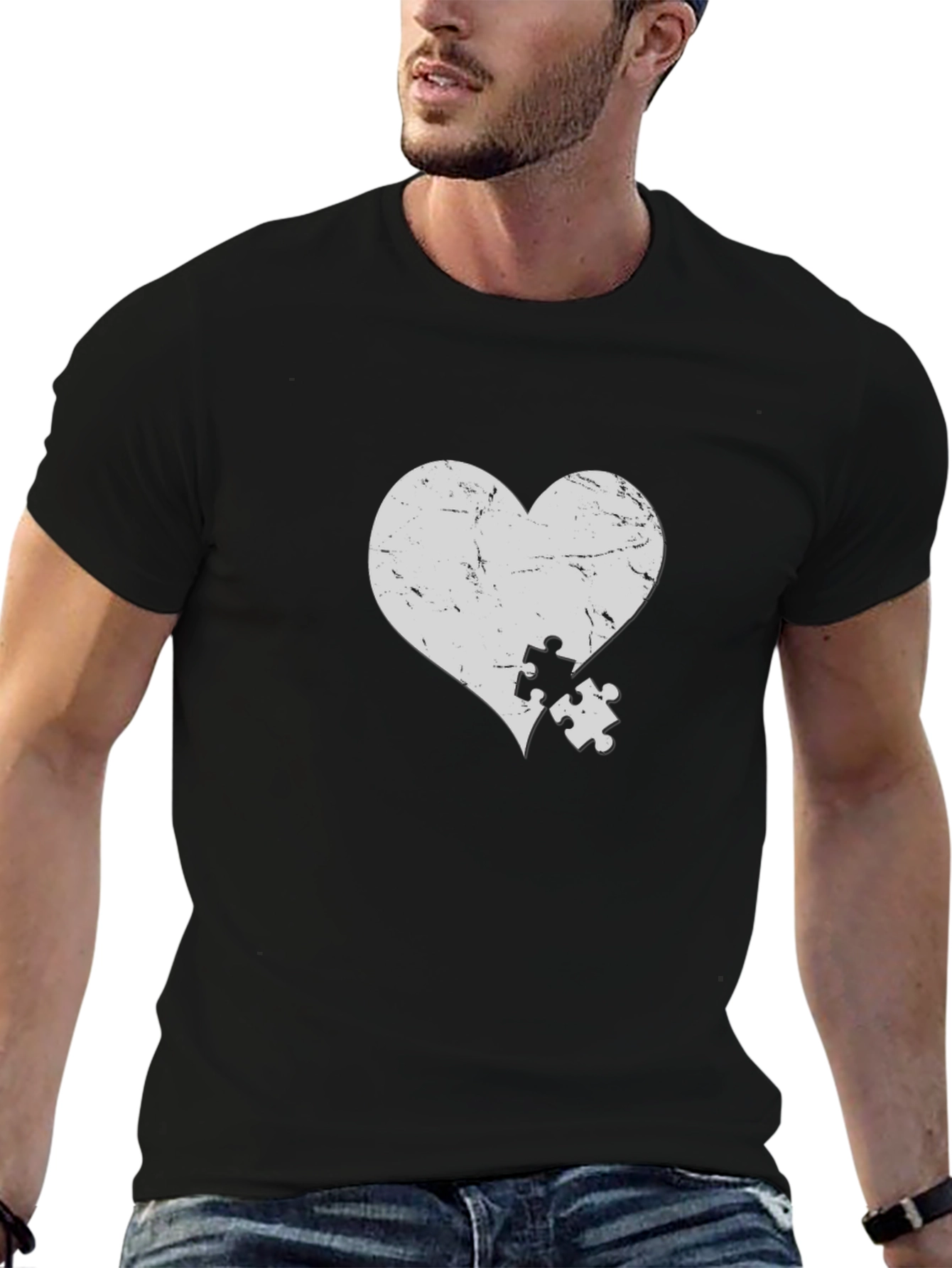 Heart Puzzle Piece T-Shirt - Black