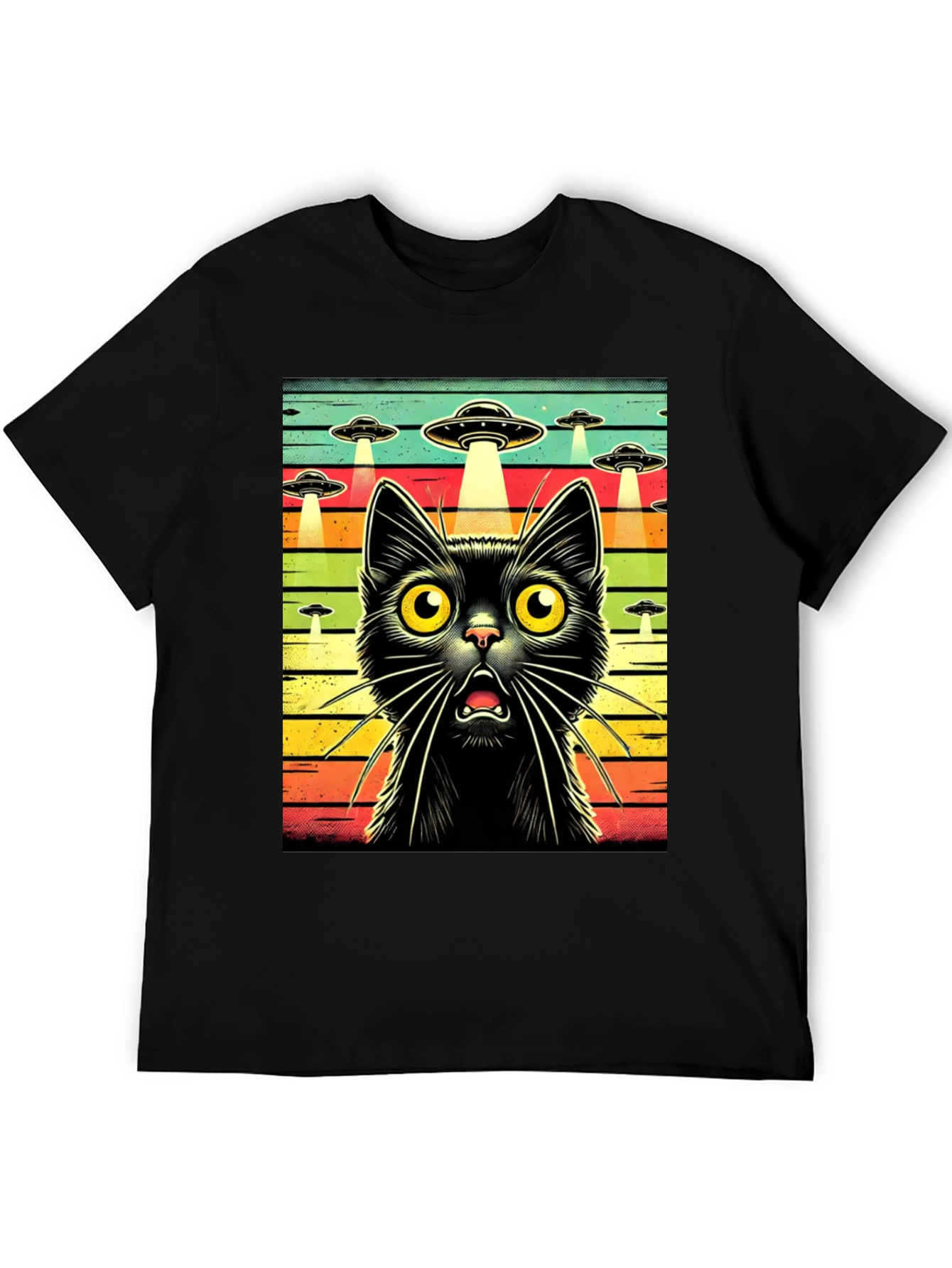 Alien Abduction Cat Graphic T-Shirt