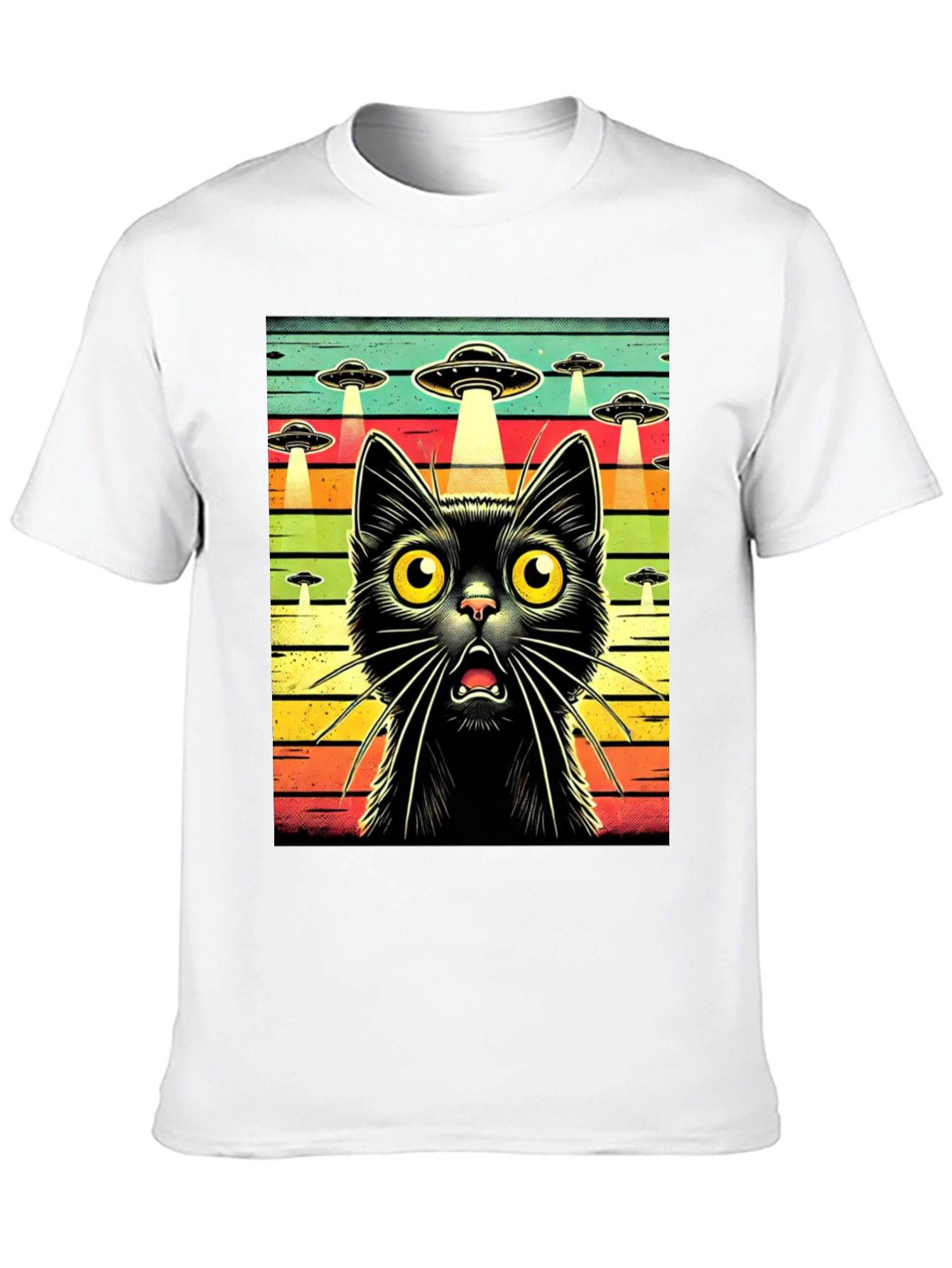 Alien Abduction Cat Graphic T-Shirt
