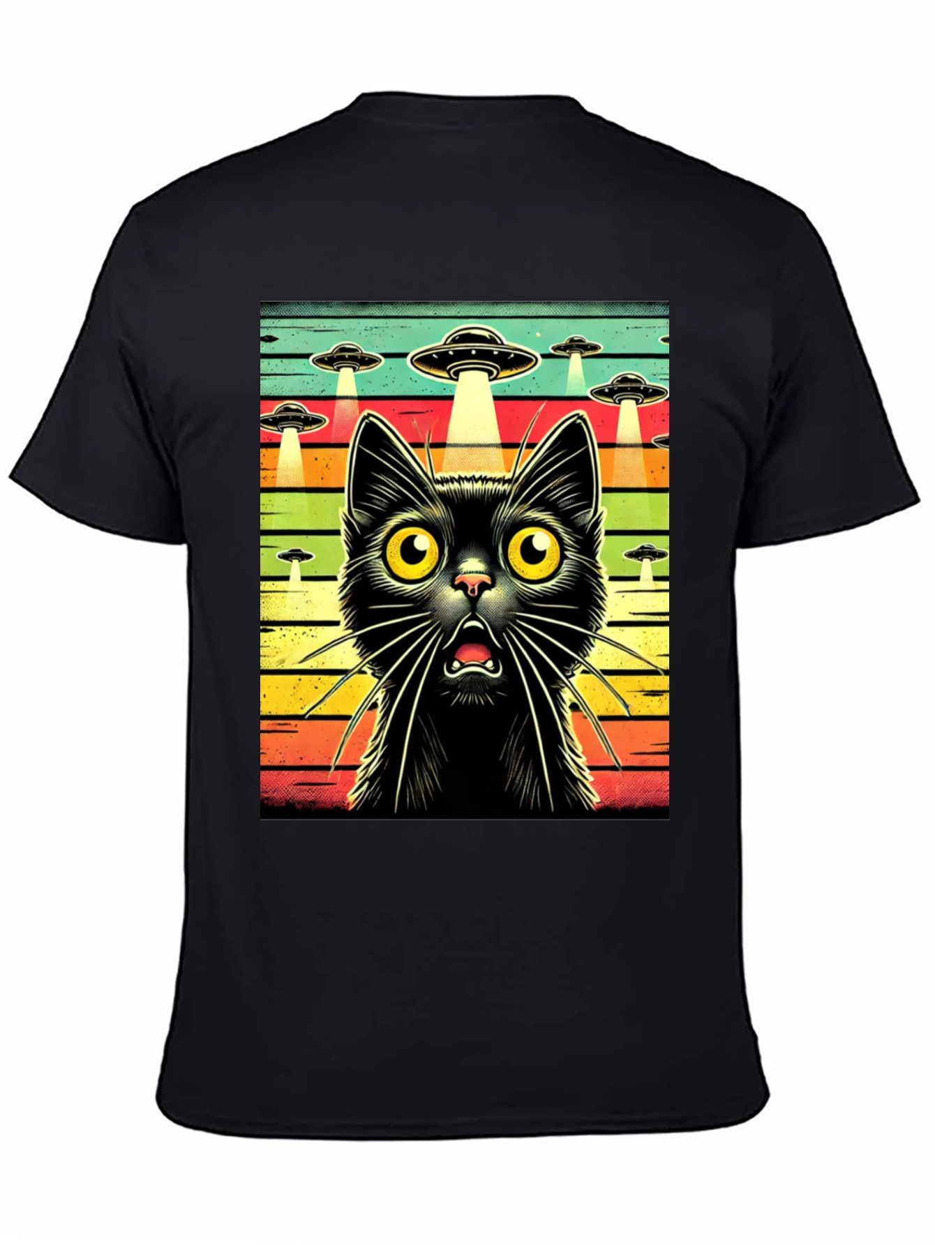 Alien Abduction Cat Graphic T-Shirt